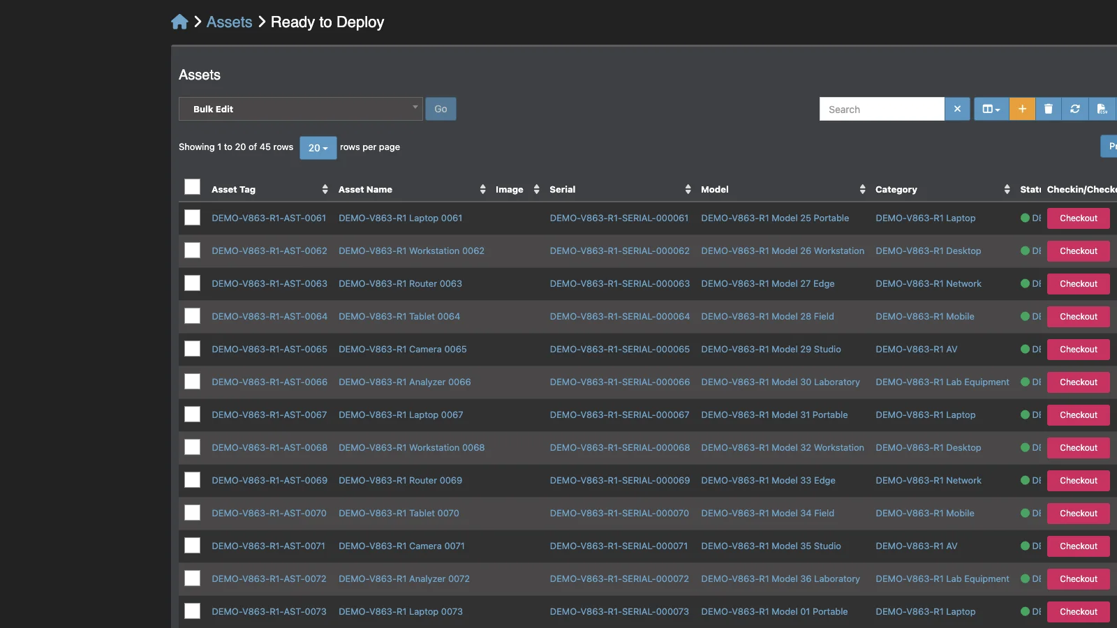 Managed Snipe-IT Ready to Deploy Assets in dark theme