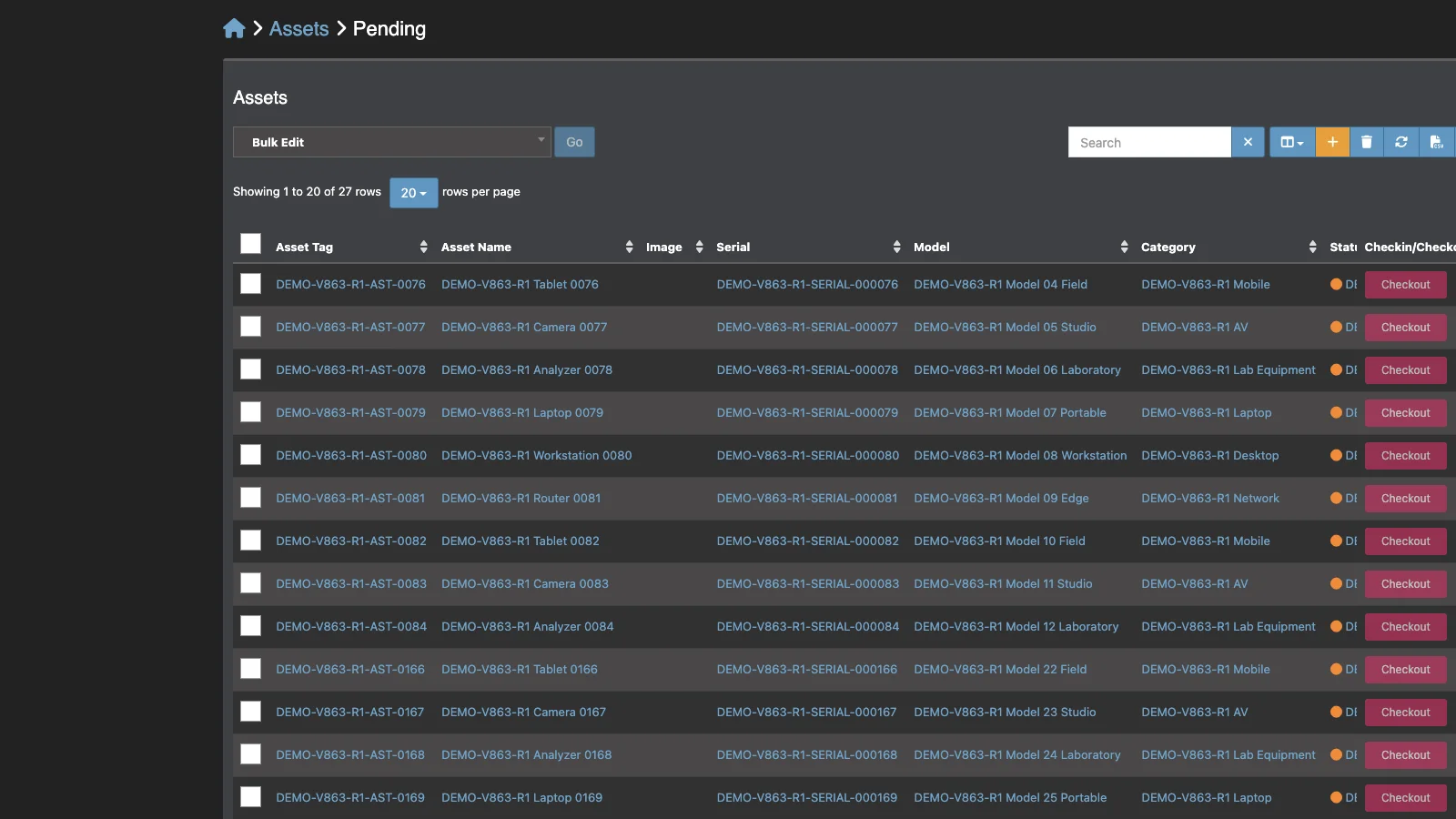 Managed Snipe-IT Pending Assets in dark theme