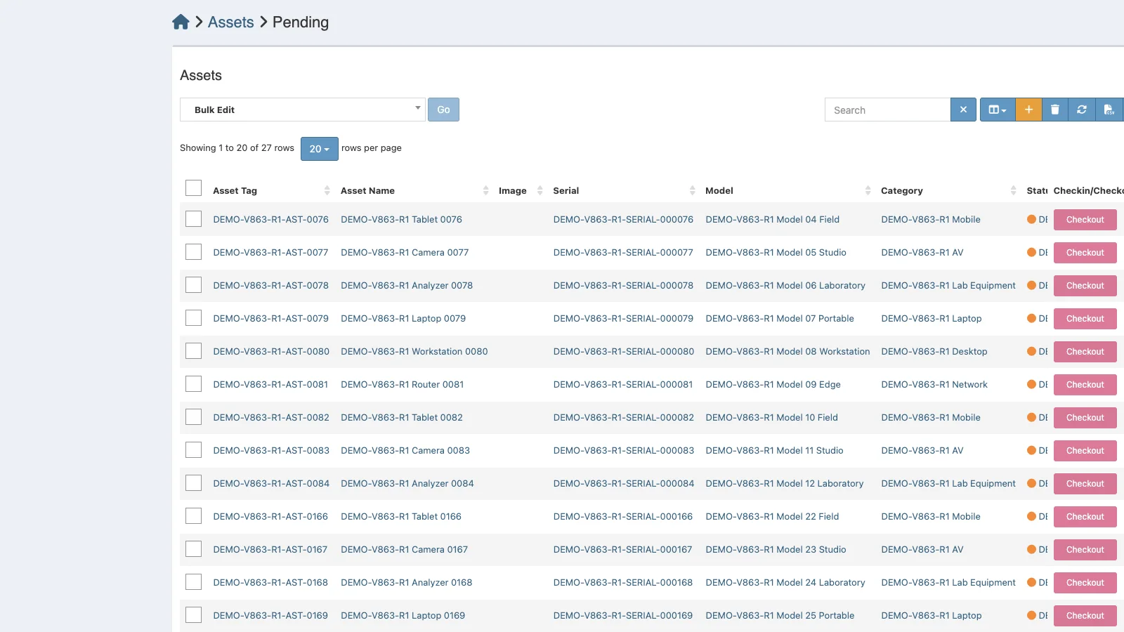 Managed Snipe-IT Pending Assets in light theme