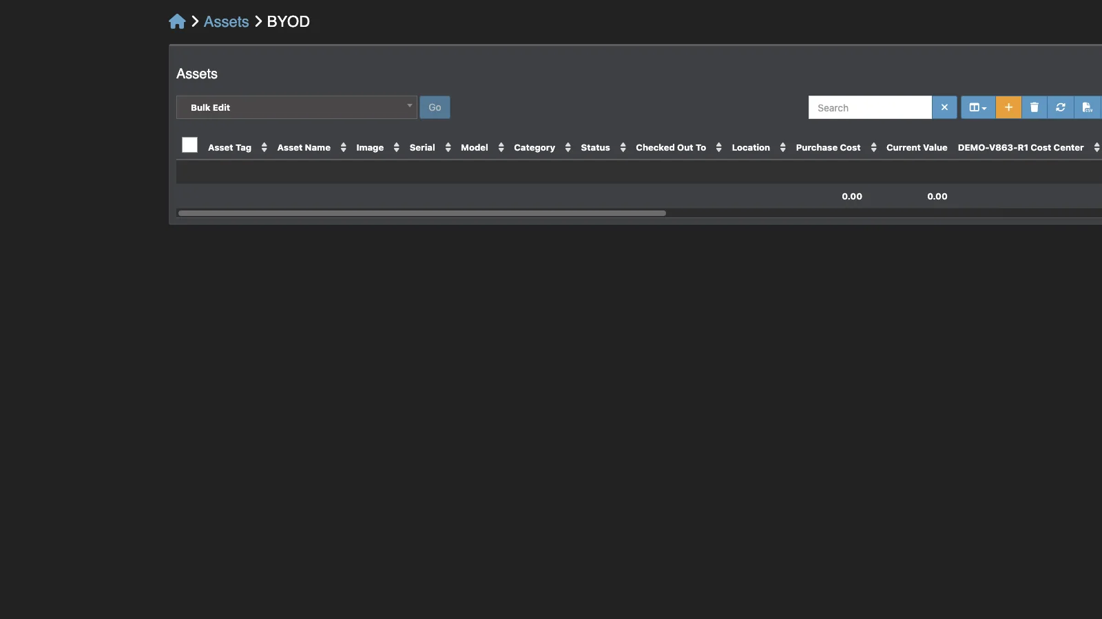 Managed Snipe-IT BYOD Assets in dark theme