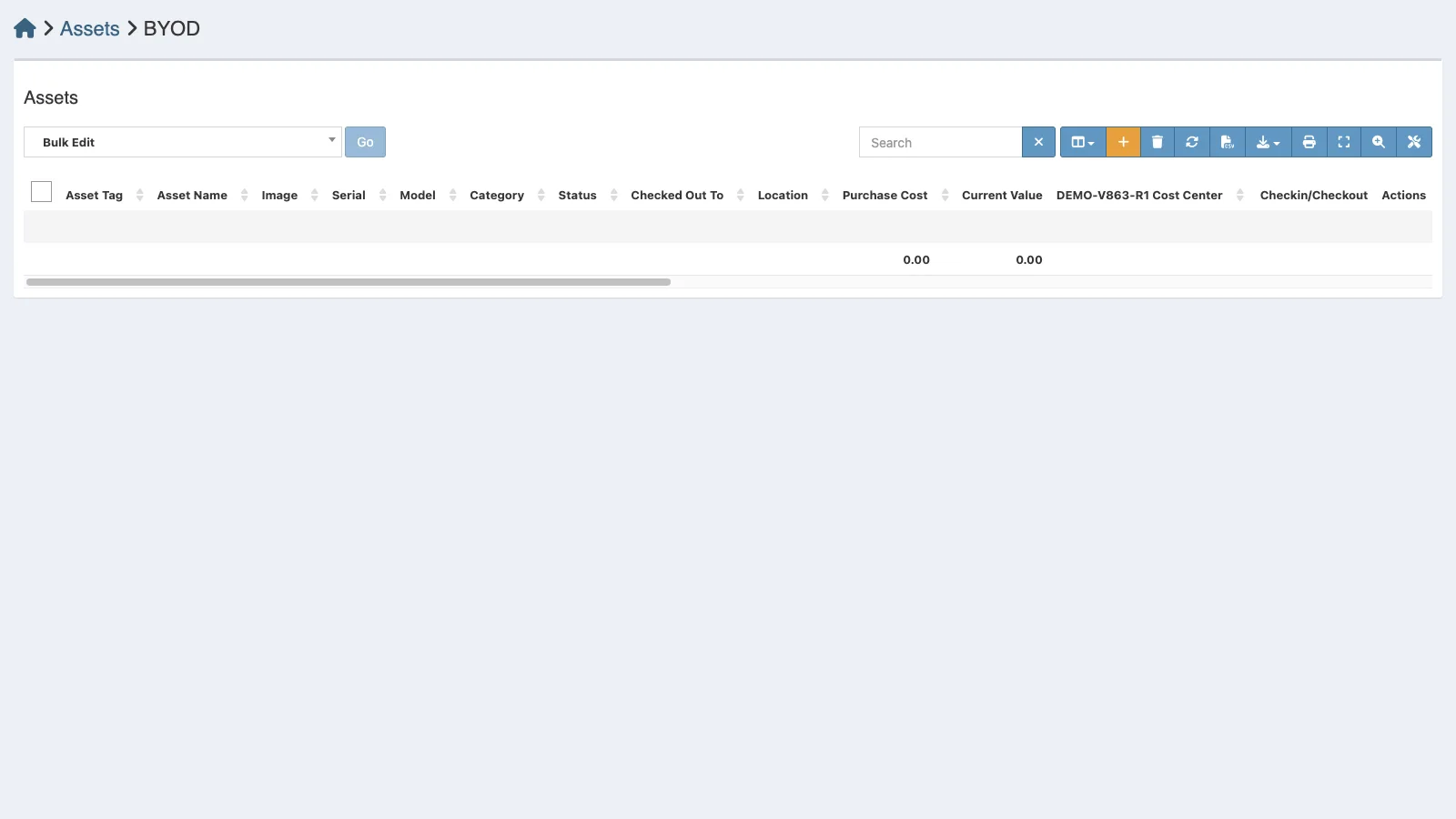 Managed Snipe-IT BYOD Assets in light theme