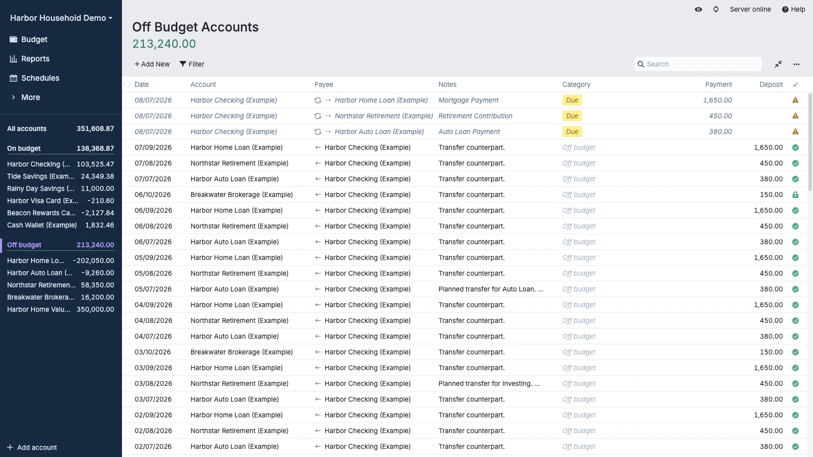 Managed Actual Budget Off Budget Accounts in light theme