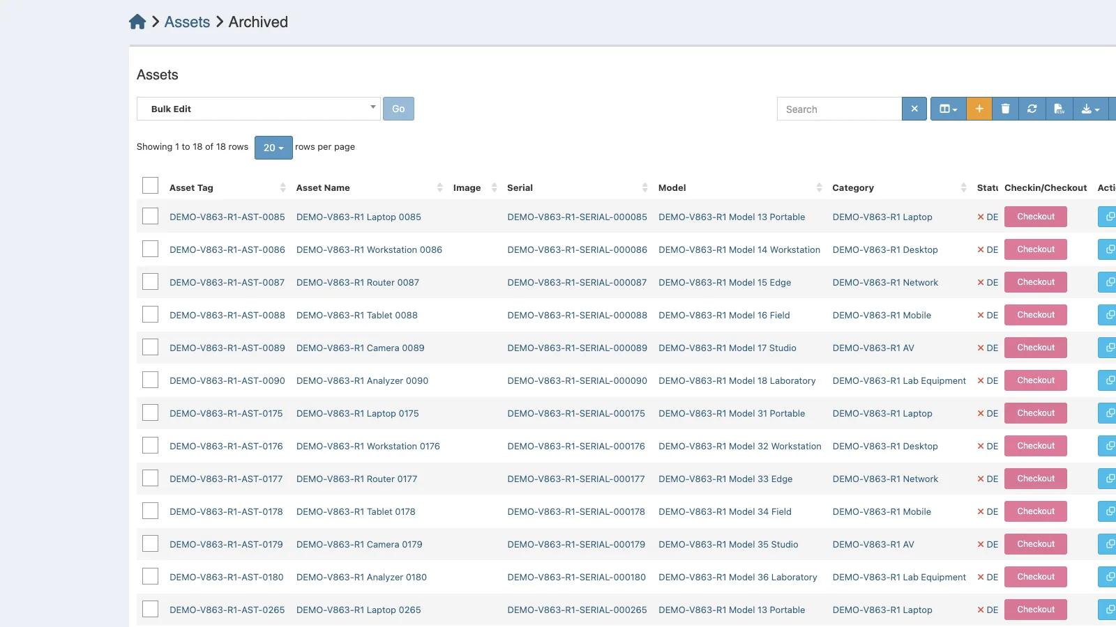Managed Snipe-IT Archived Assets in light theme