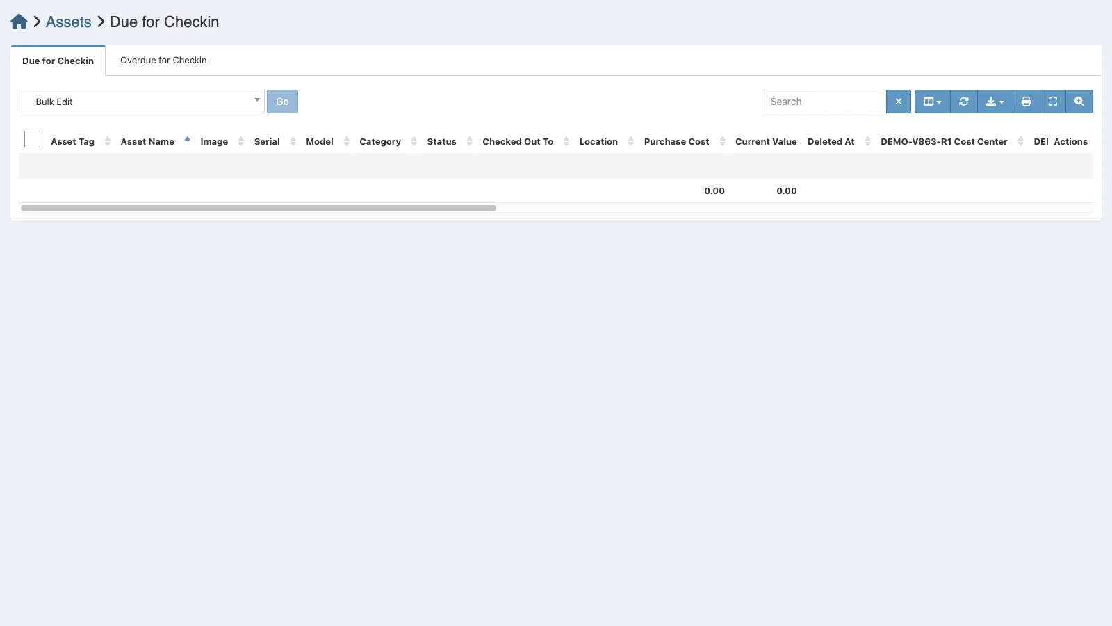 Managed Snipe-IT Assets Due for Check-in in light theme
