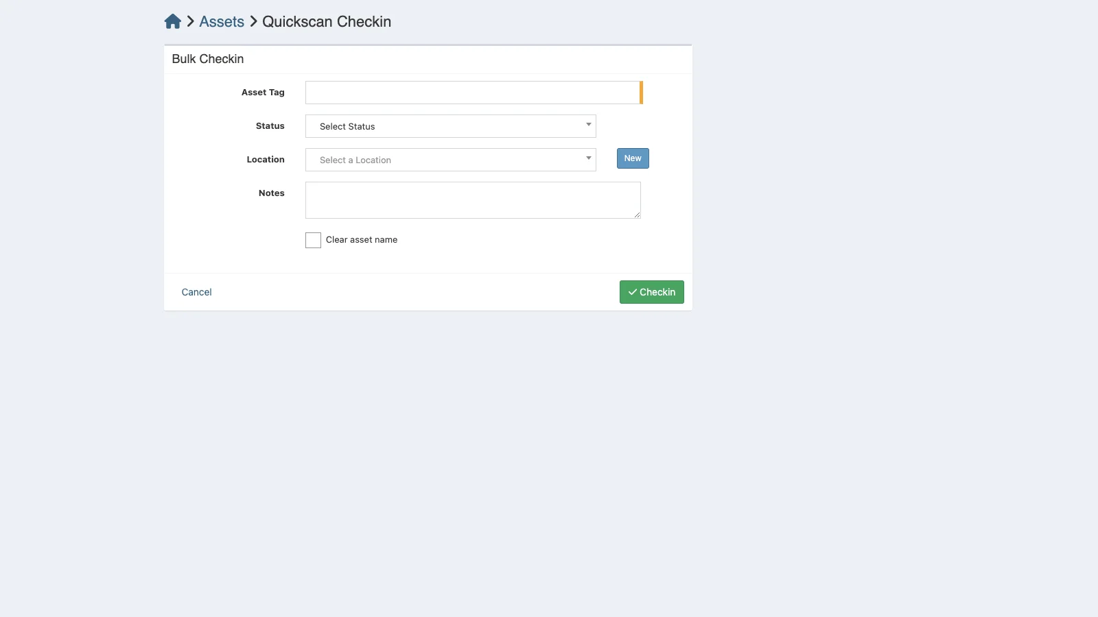 Managed Snipe-IT Quick Scan Check-in in light theme