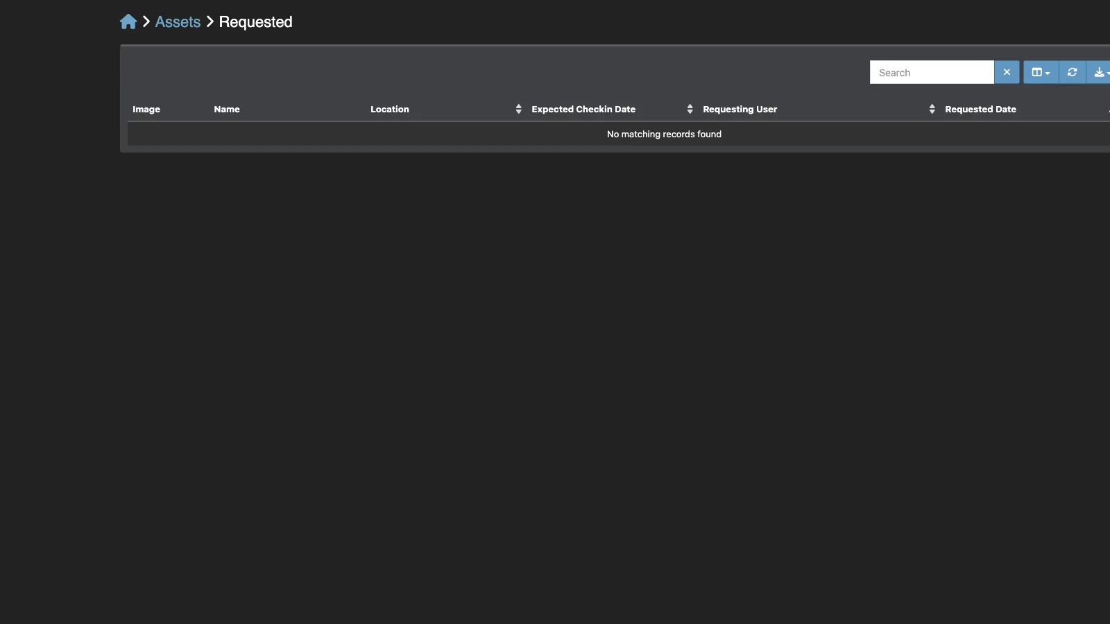 Managed Snipe-IT Requested Assets in dark theme