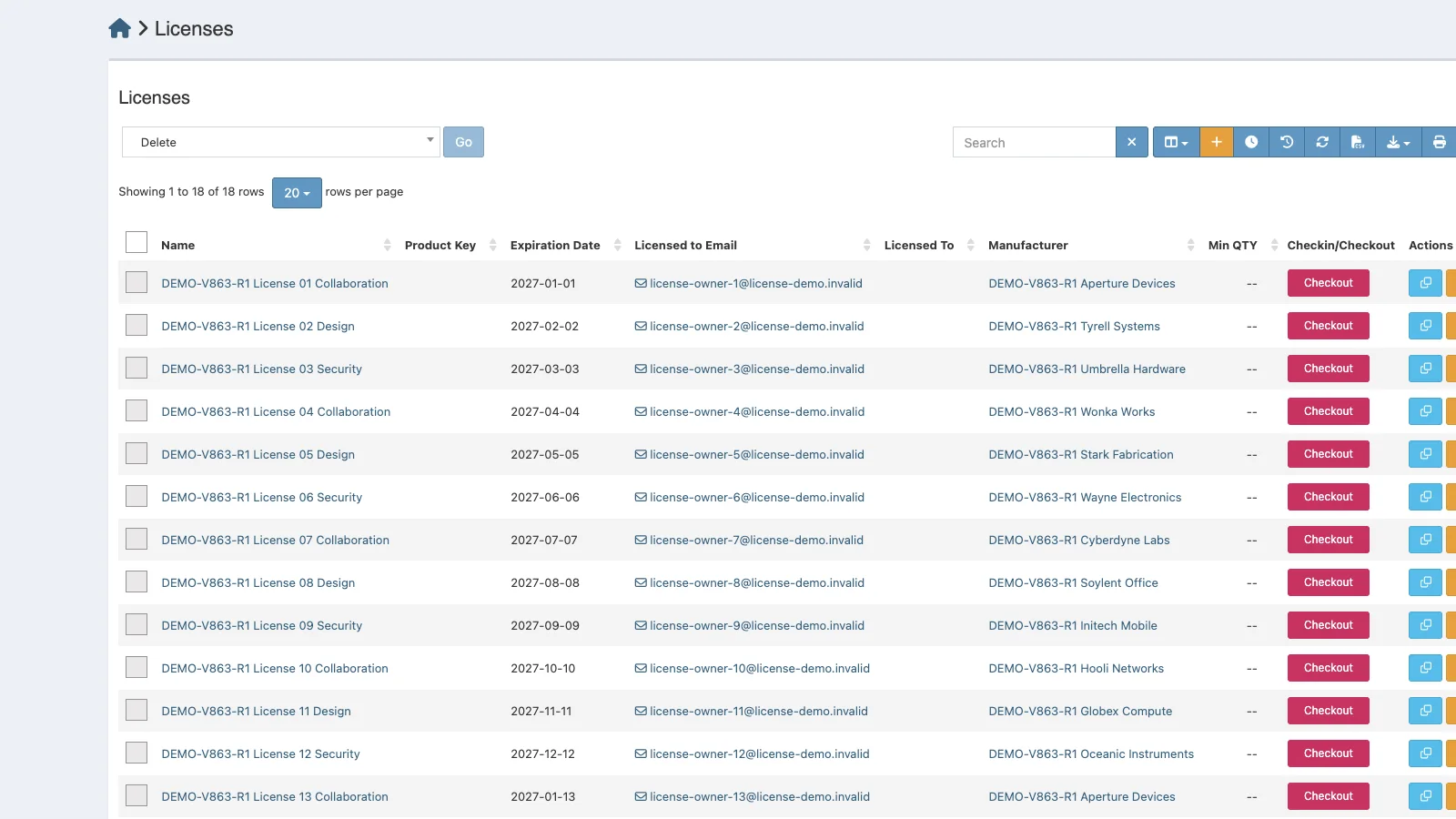 Managed Snipe-IT Licenses in light theme