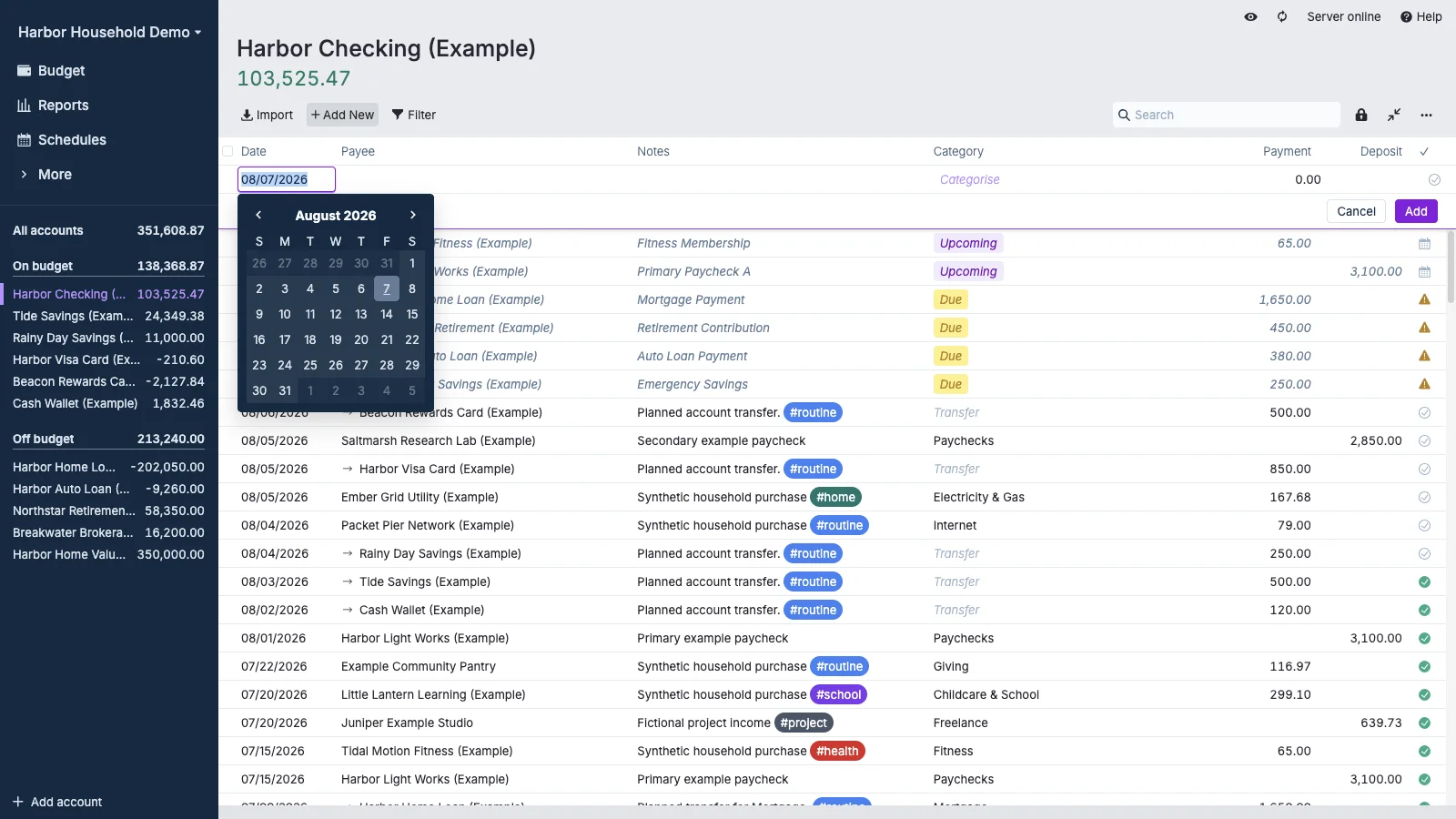 Managed Actual Budget New Transaction Editor in light theme