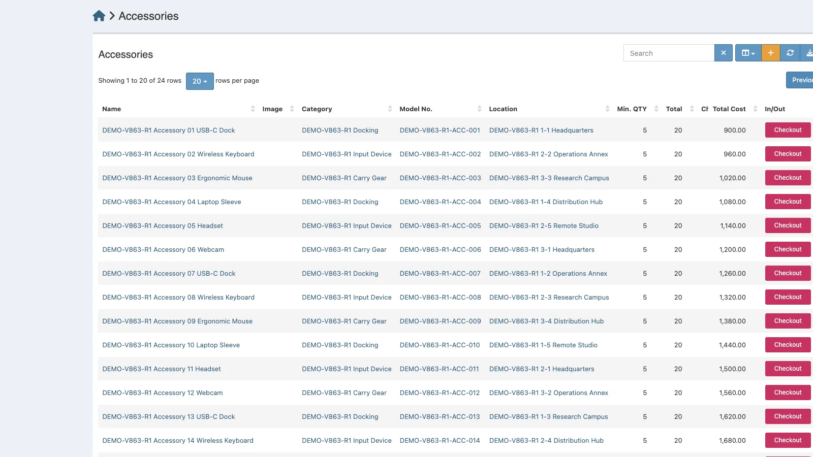 Managed Snipe-IT Accessories in light theme
