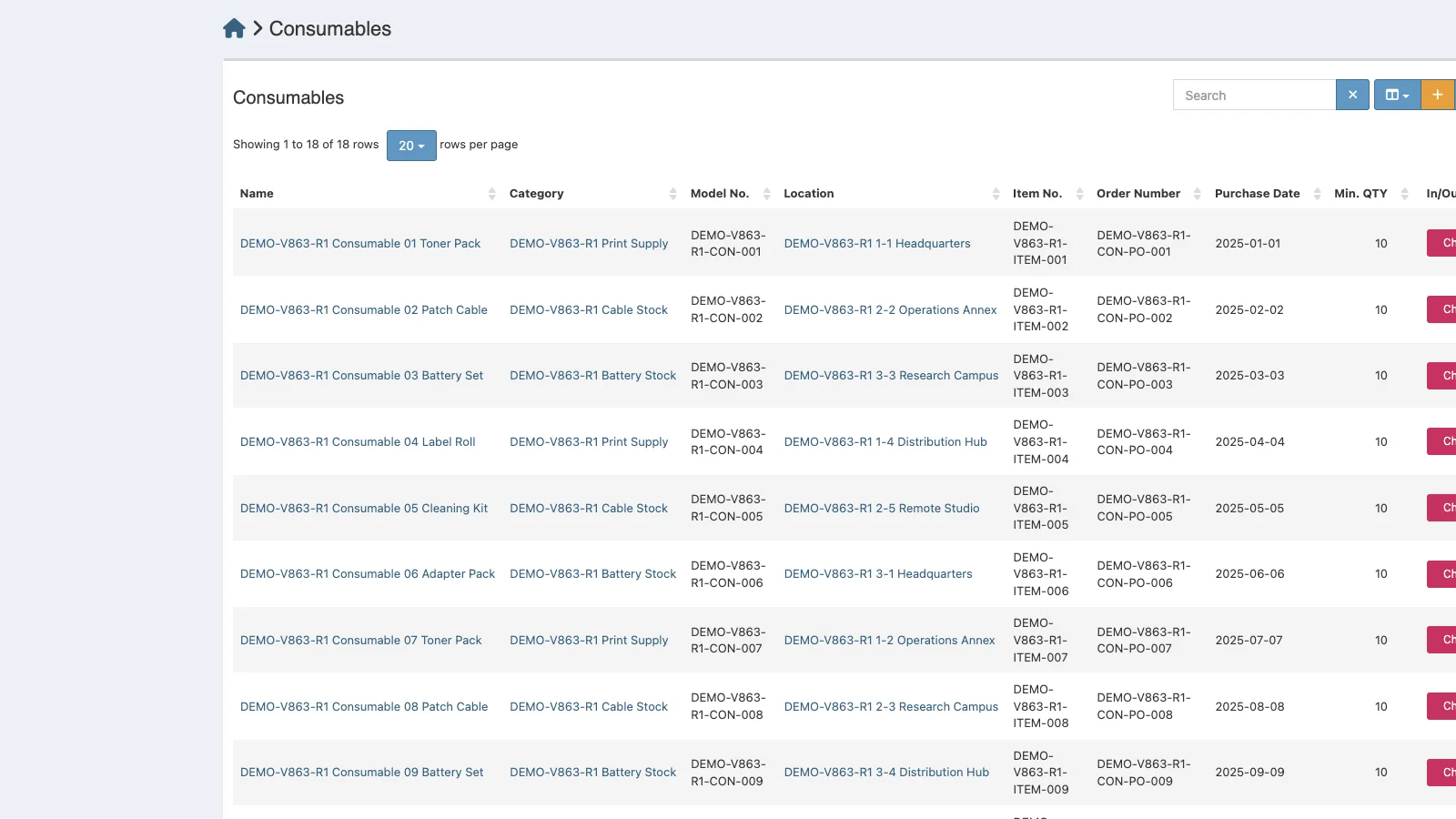 Managed Snipe-IT Consumables in light theme