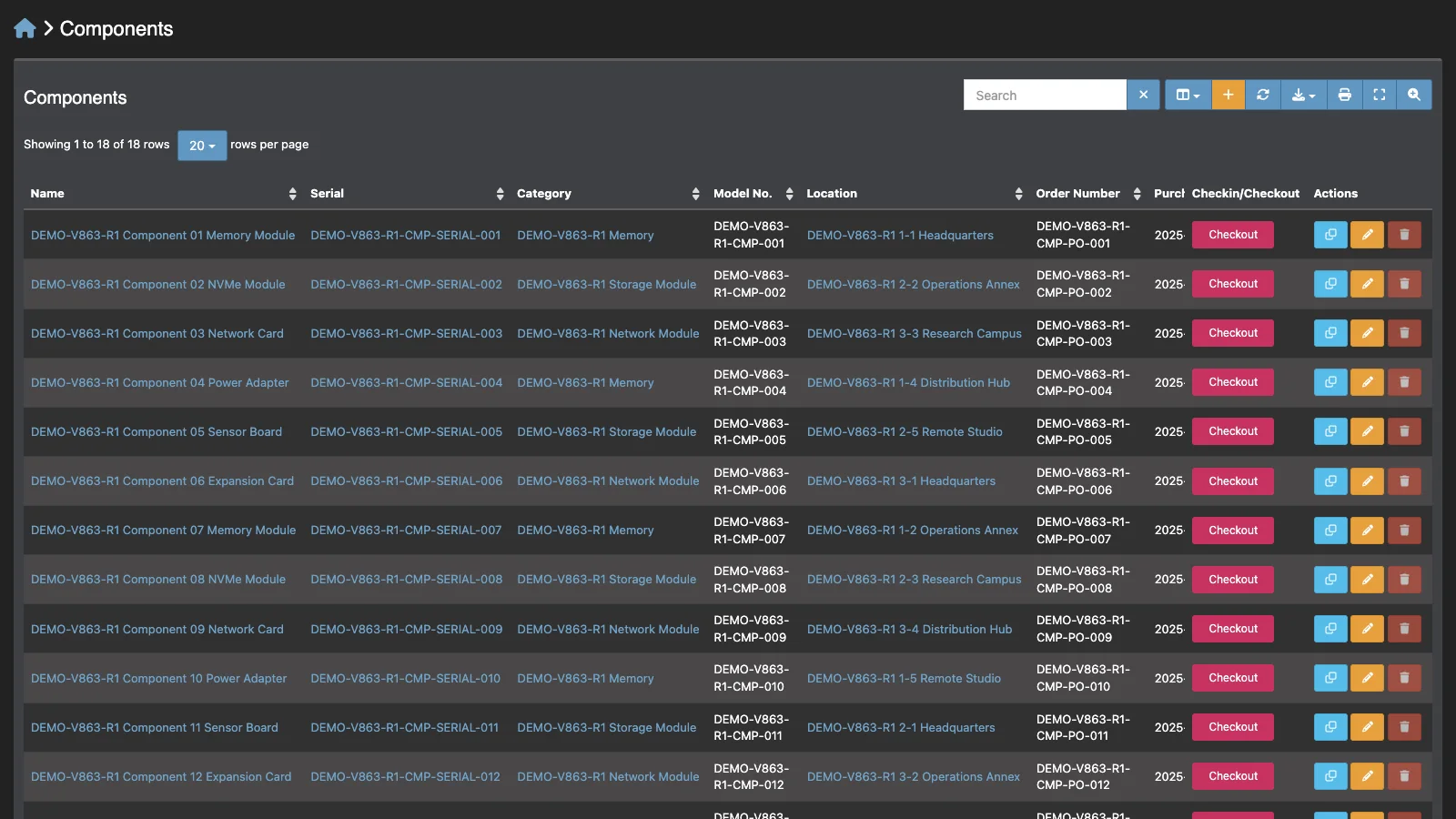 Managed Snipe-IT Components in dark theme