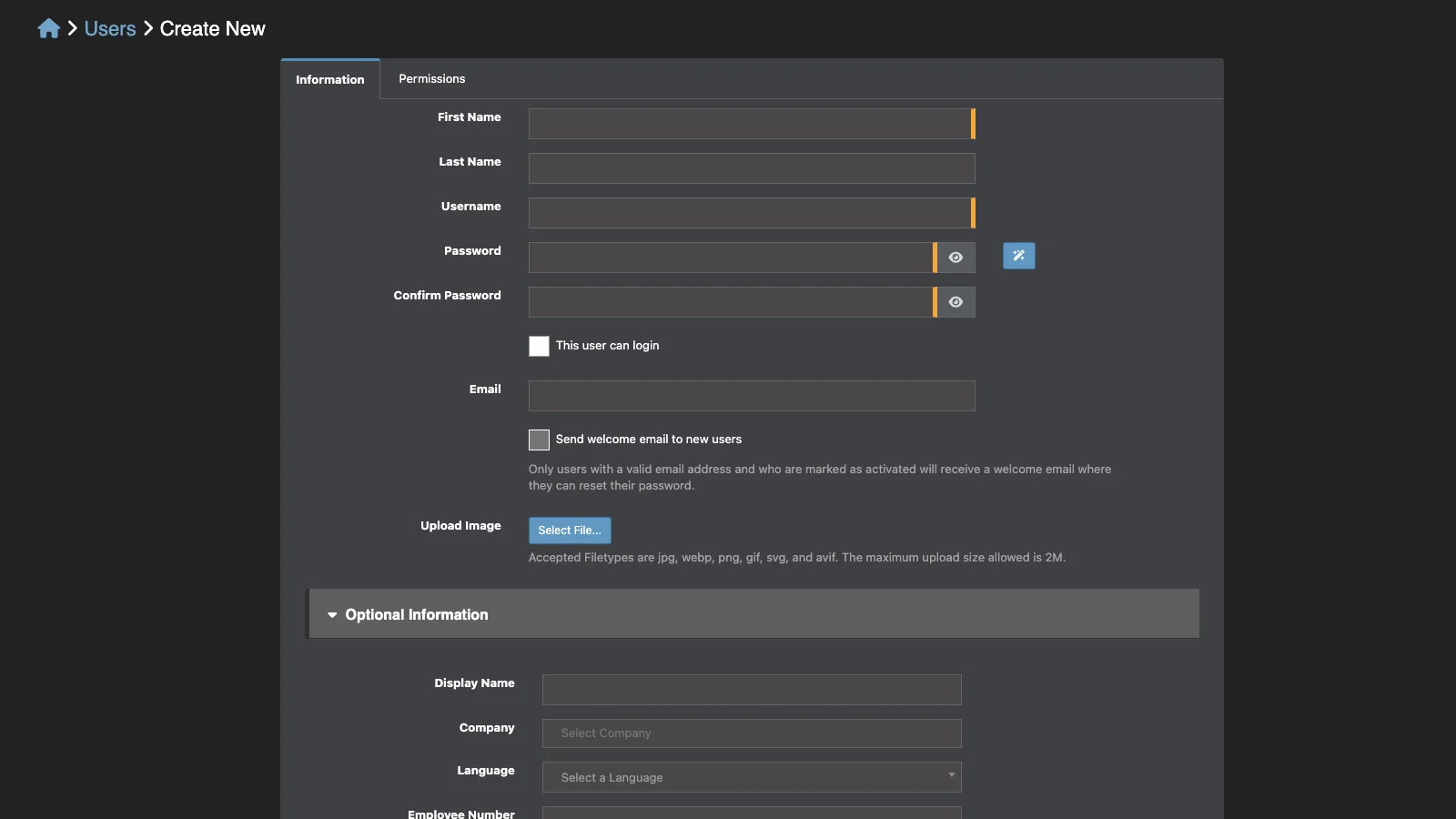 Managed Snipe-IT Create User in dark theme