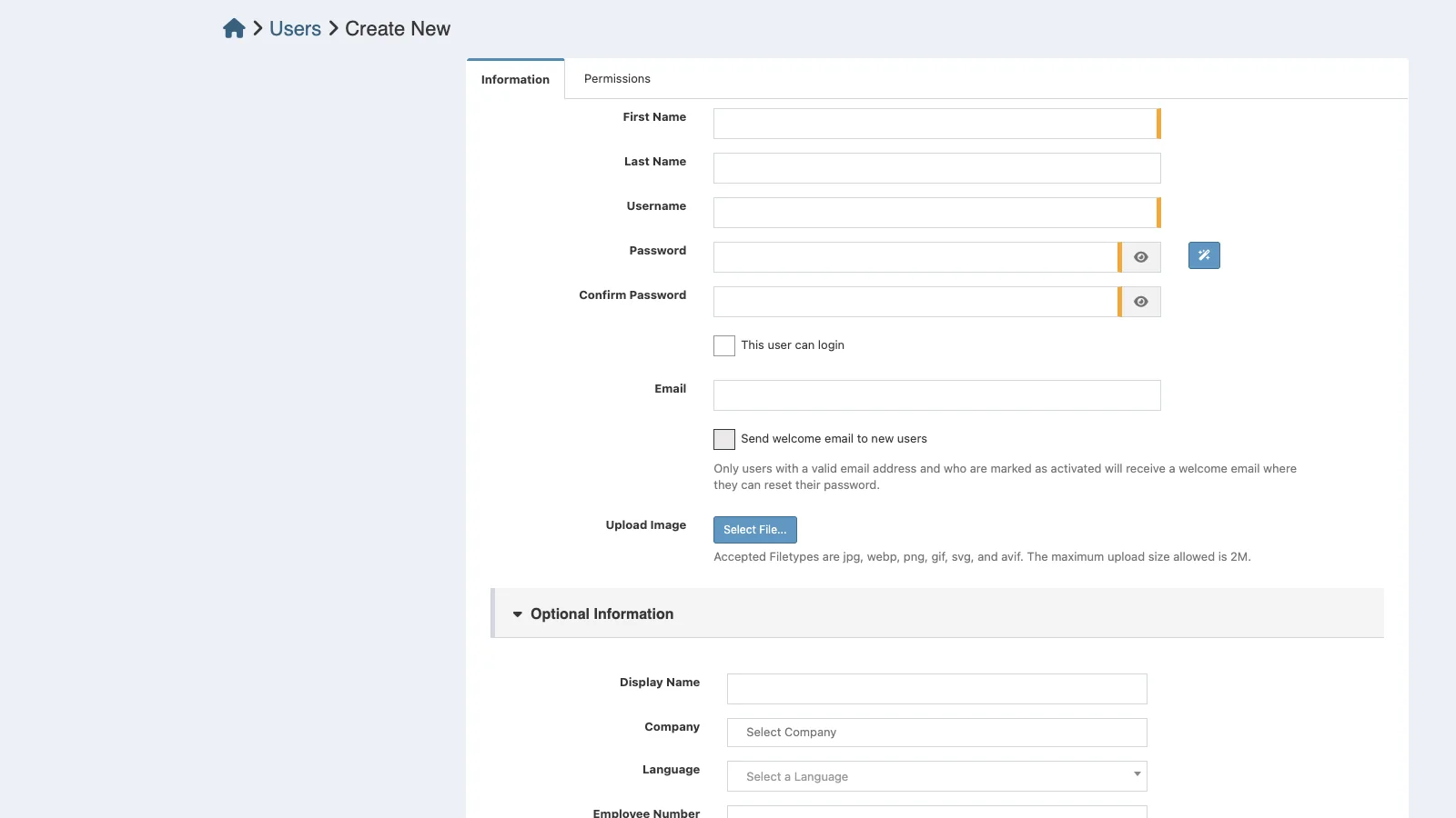 Managed Snipe-IT Create User in light theme