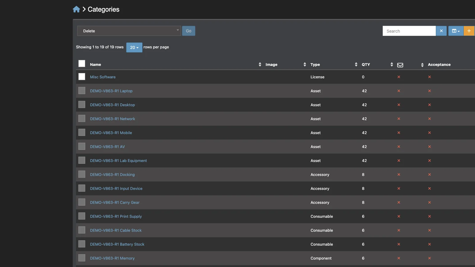 Managed Snipe-IT Categories in dark theme