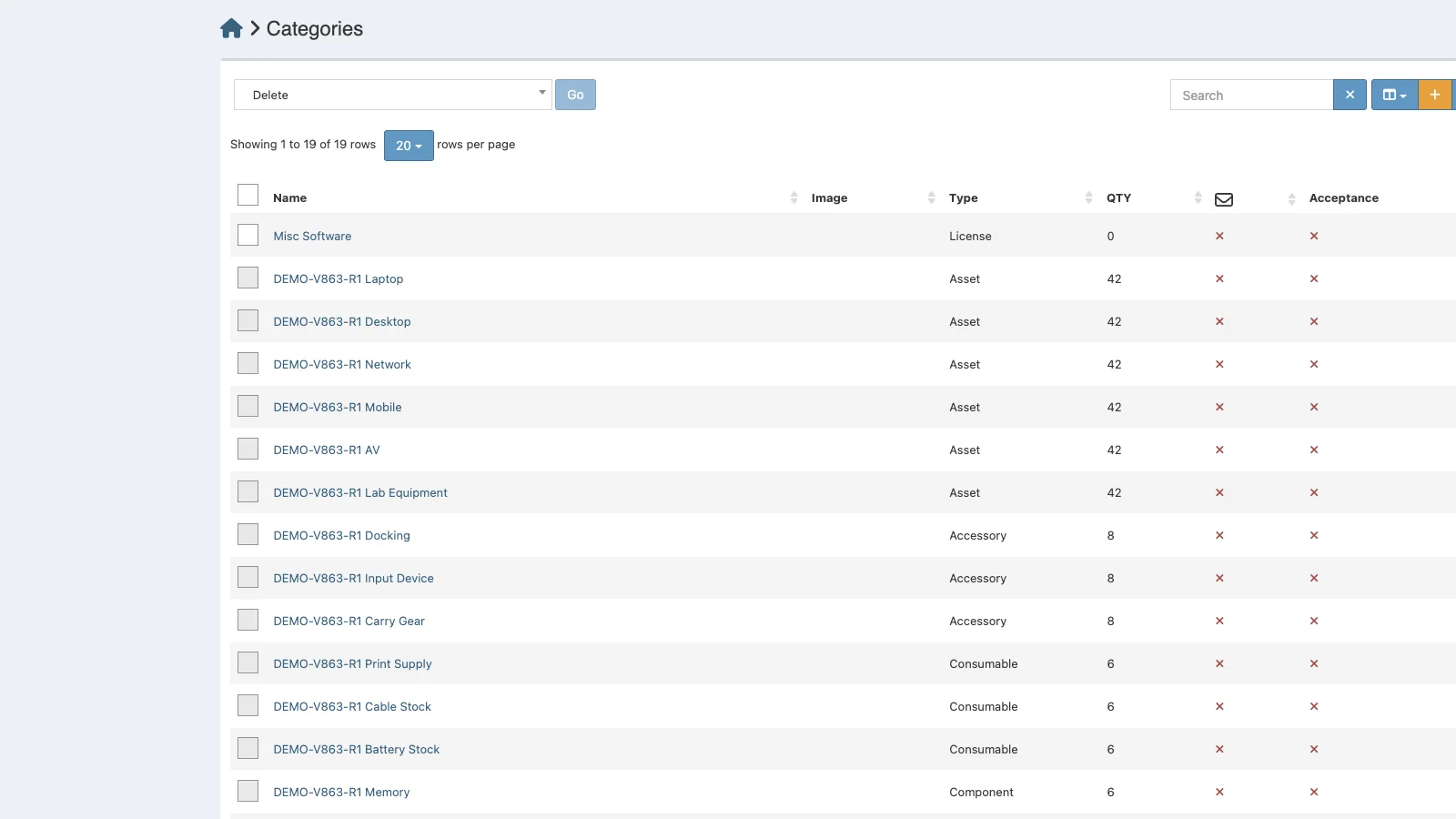 Managed Snipe-IT Categories in light theme