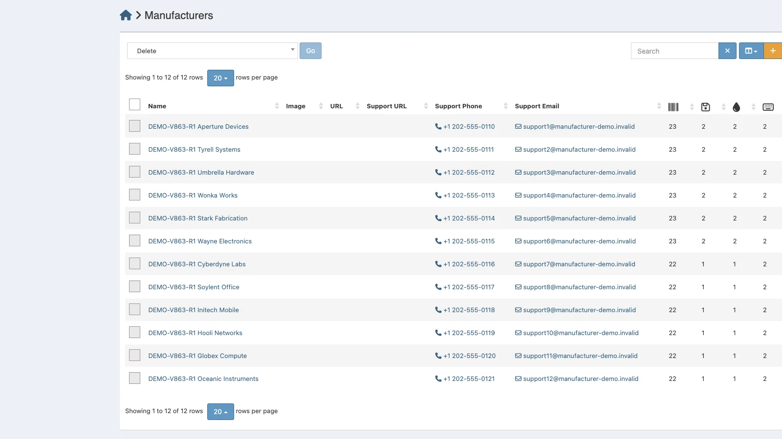 Managed Snipe-IT Manufacturers in light theme