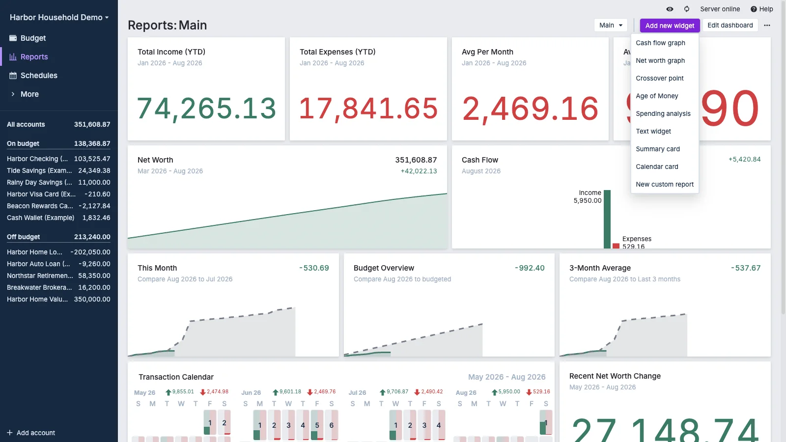 Managed Actual Budget Add Report Widget in light theme