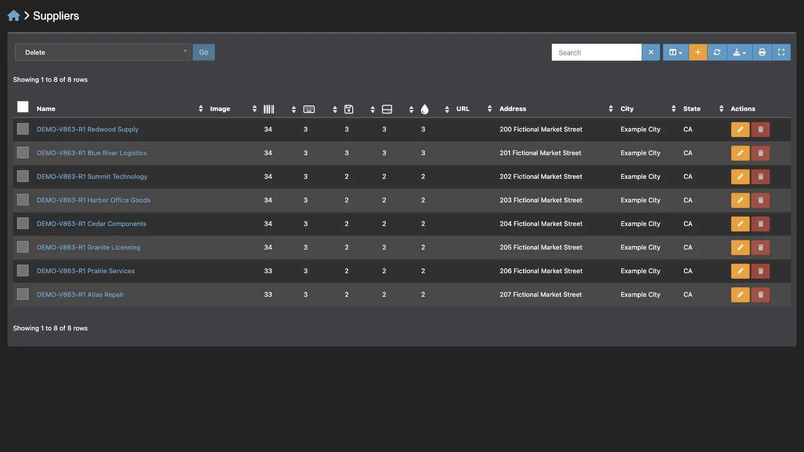 Managed Snipe-IT Suppliers in dark theme