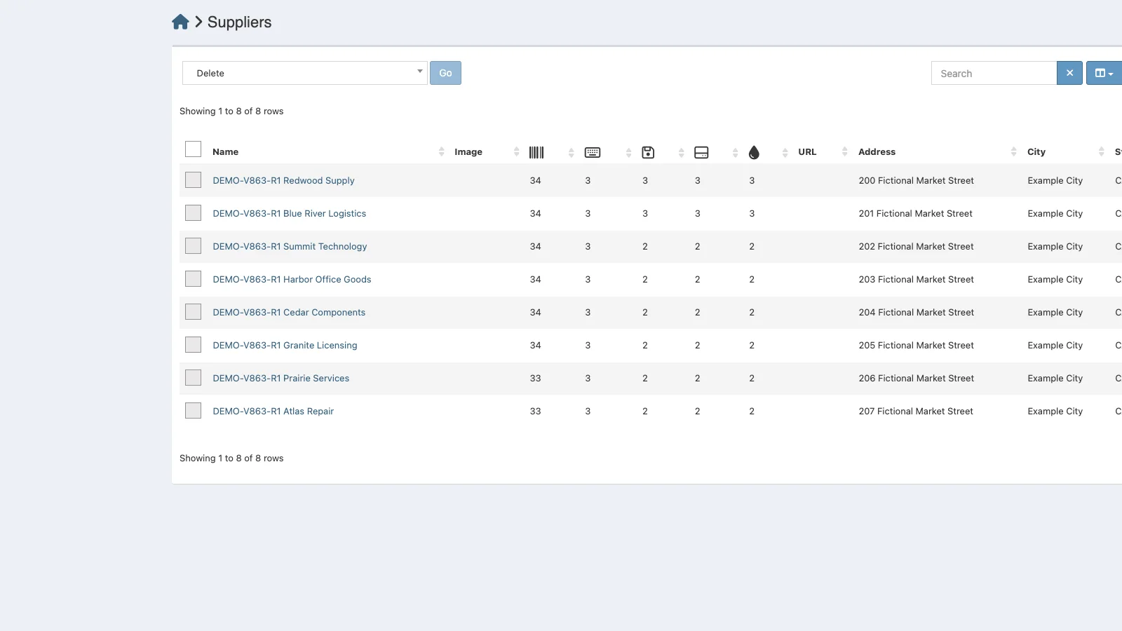 Managed Snipe-IT Suppliers in light theme
