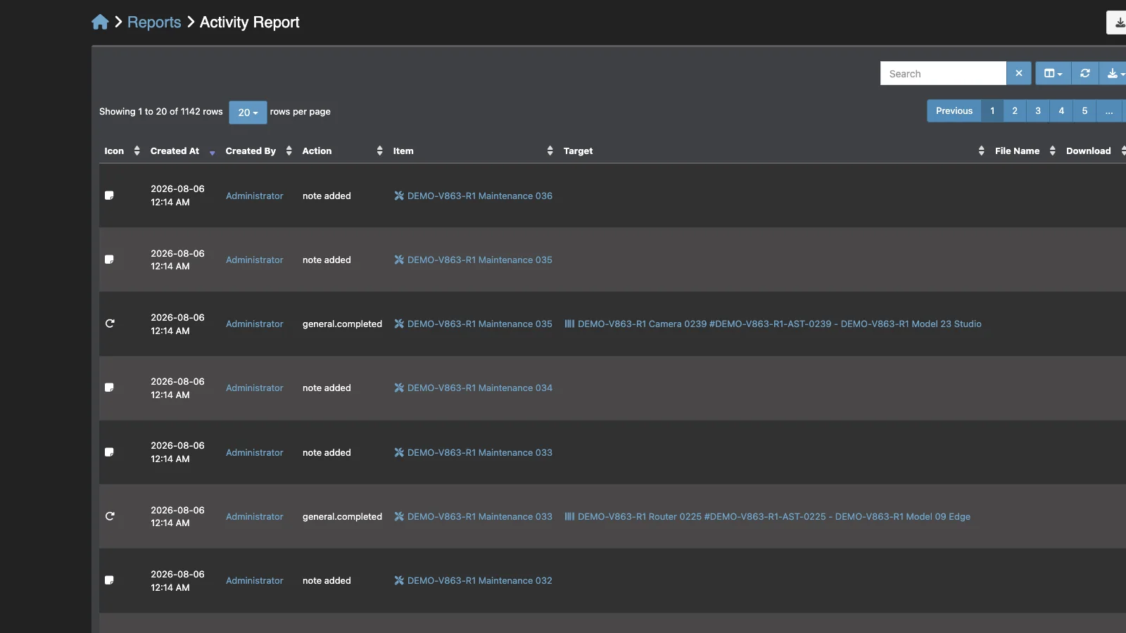 Managed Snipe-IT Activity Report in dark theme