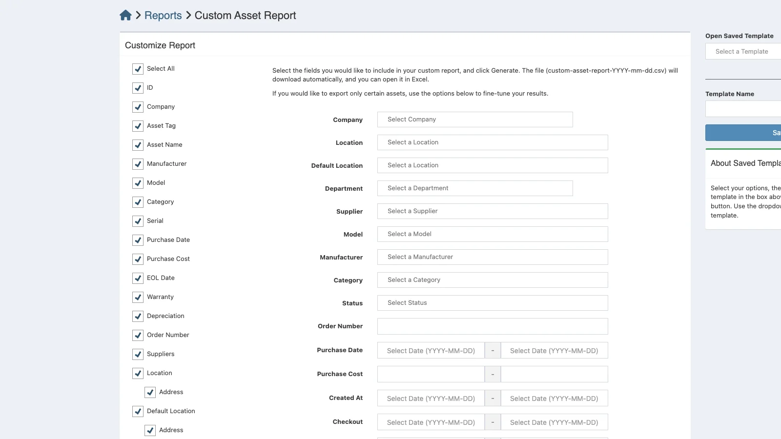 Managed Snipe-IT Custom Asset Report in light theme