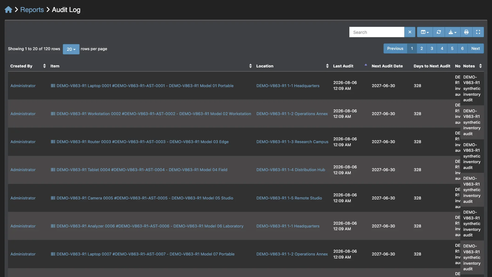 Managed Snipe-IT Audit Log in dark theme