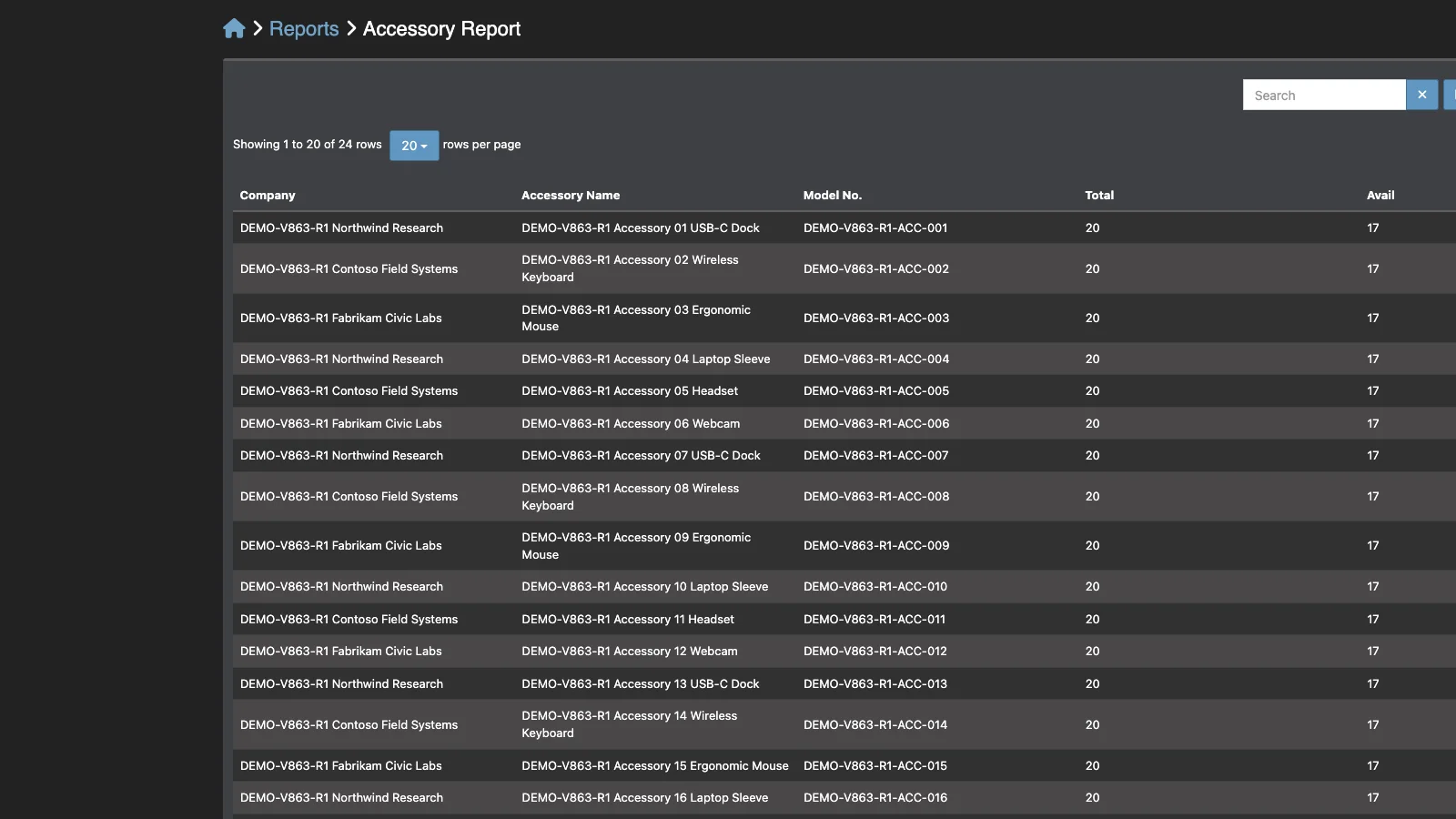 Managed Snipe-IT Accessory Report in dark theme