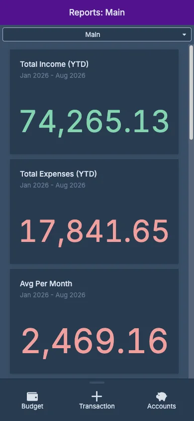 Managed Actual Budget Mobile Reports in dark theme