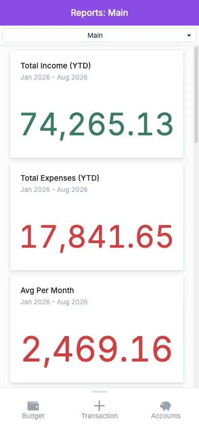 Managed Actual Budget Mobile Reports in light theme