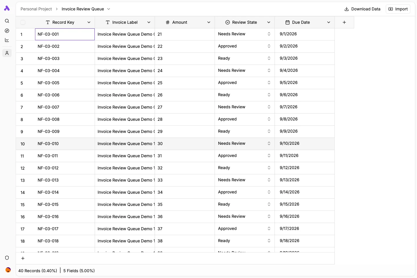 Invoice review records