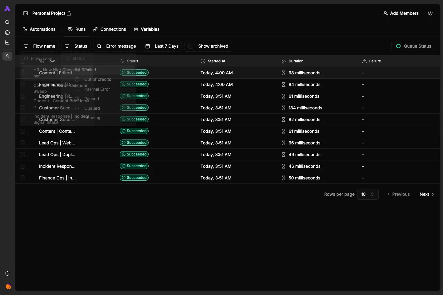 Dark run flow filter