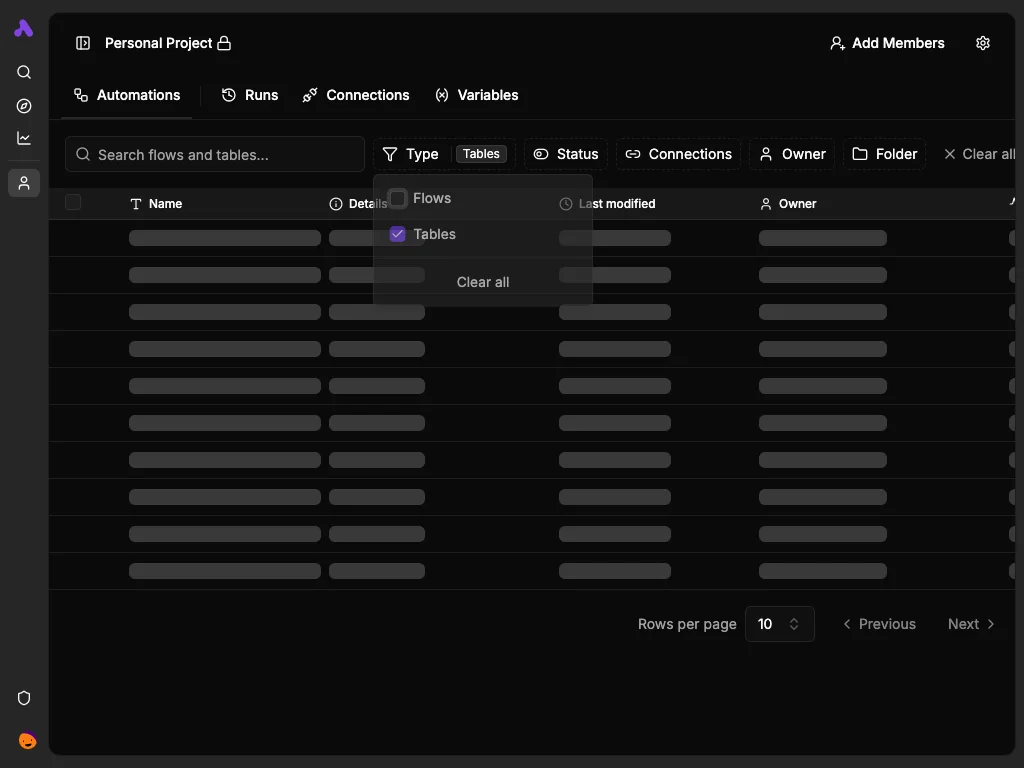 Dark tablet tables overview