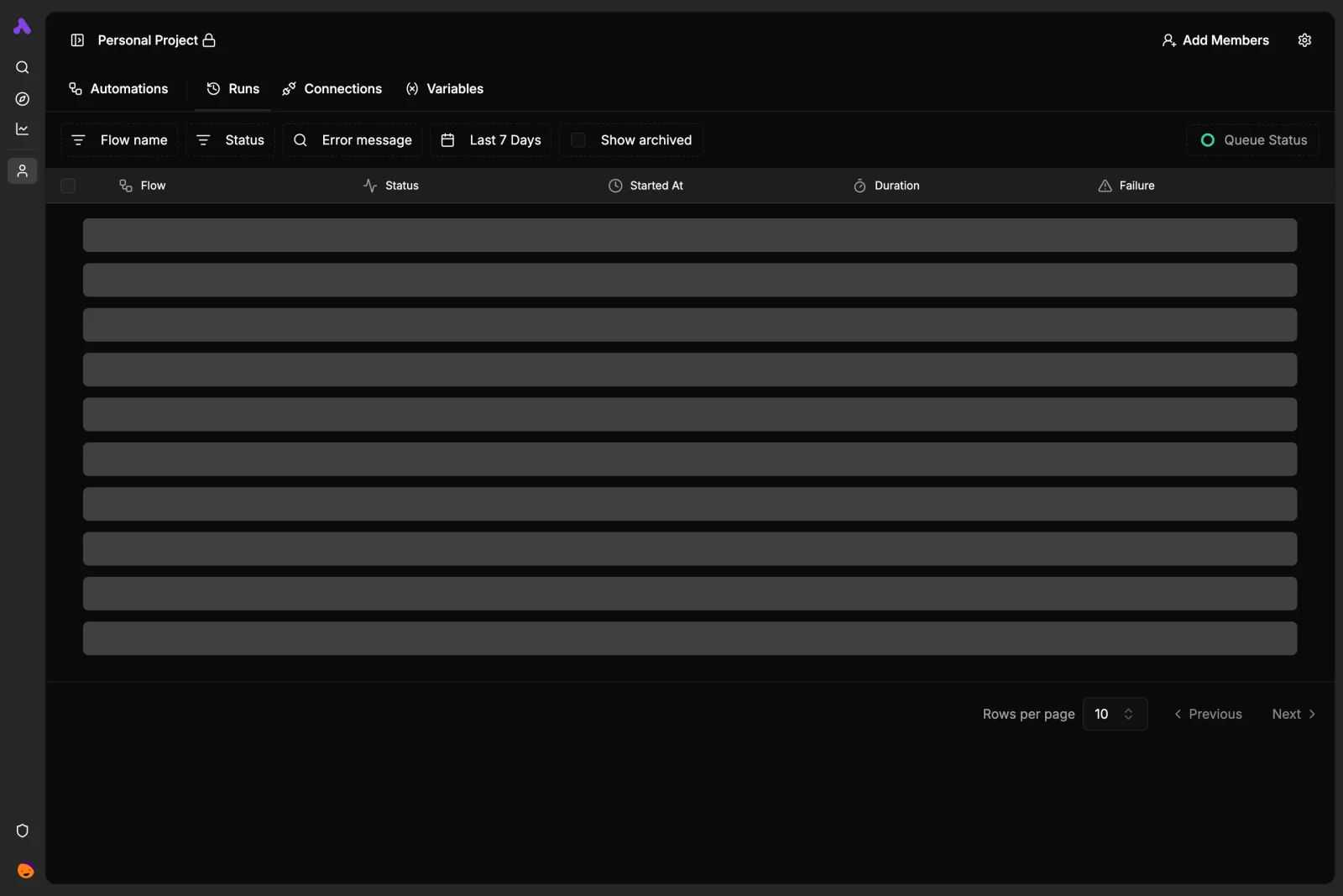 Dark retina run history