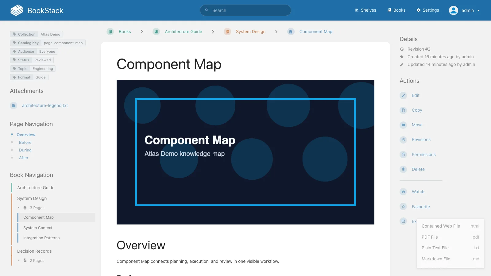 Page References and Export Menu (Light)
