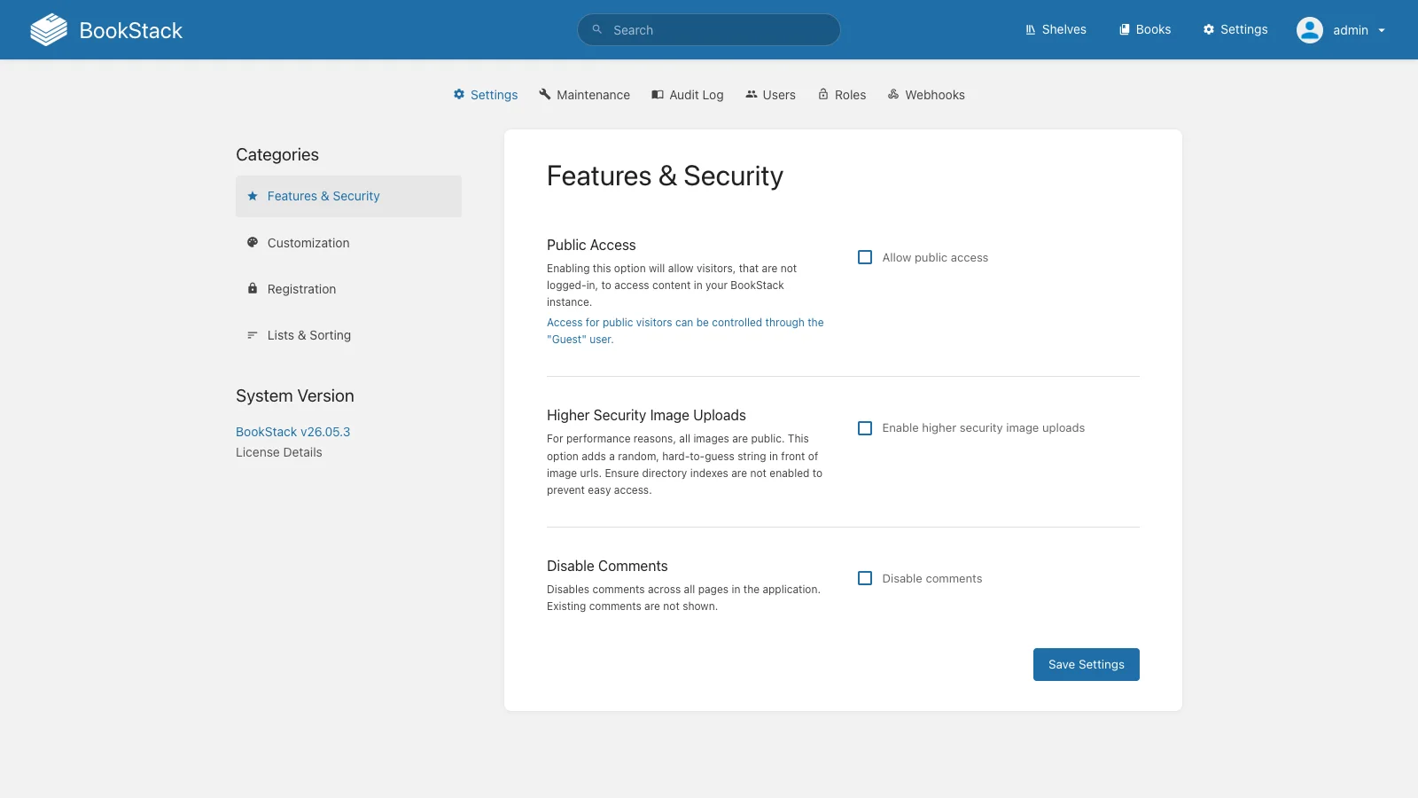 Feature and Security Settings (Light)