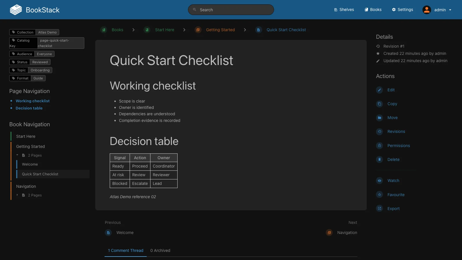 Checklist and Decision Table Page (Dark)