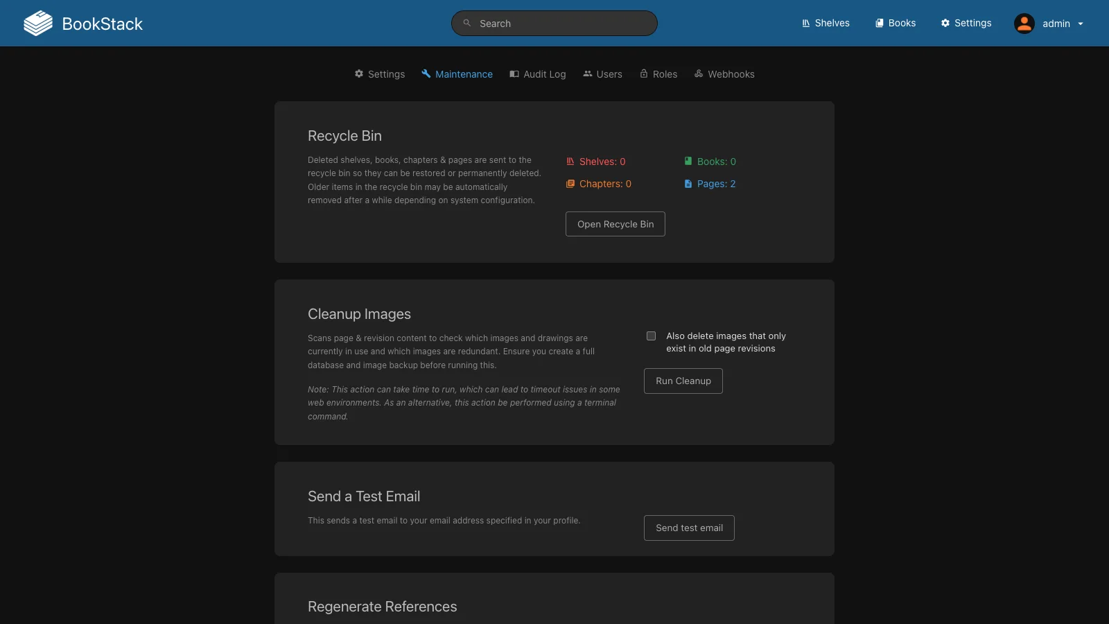 Maintenance Settings (Dark)