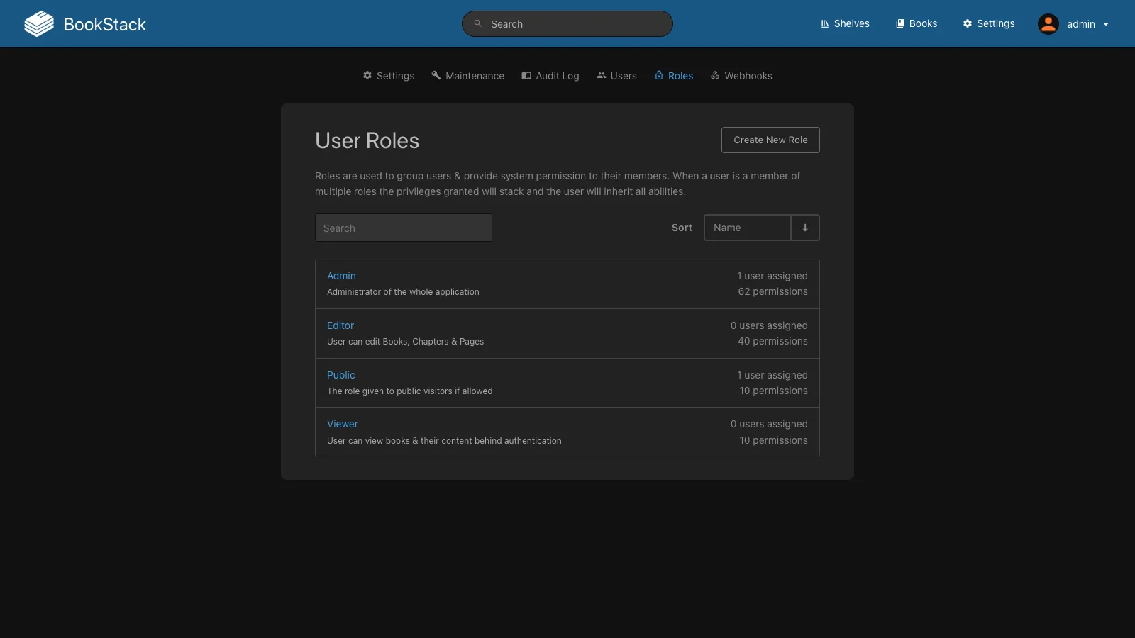 Roles Administration (Dark)