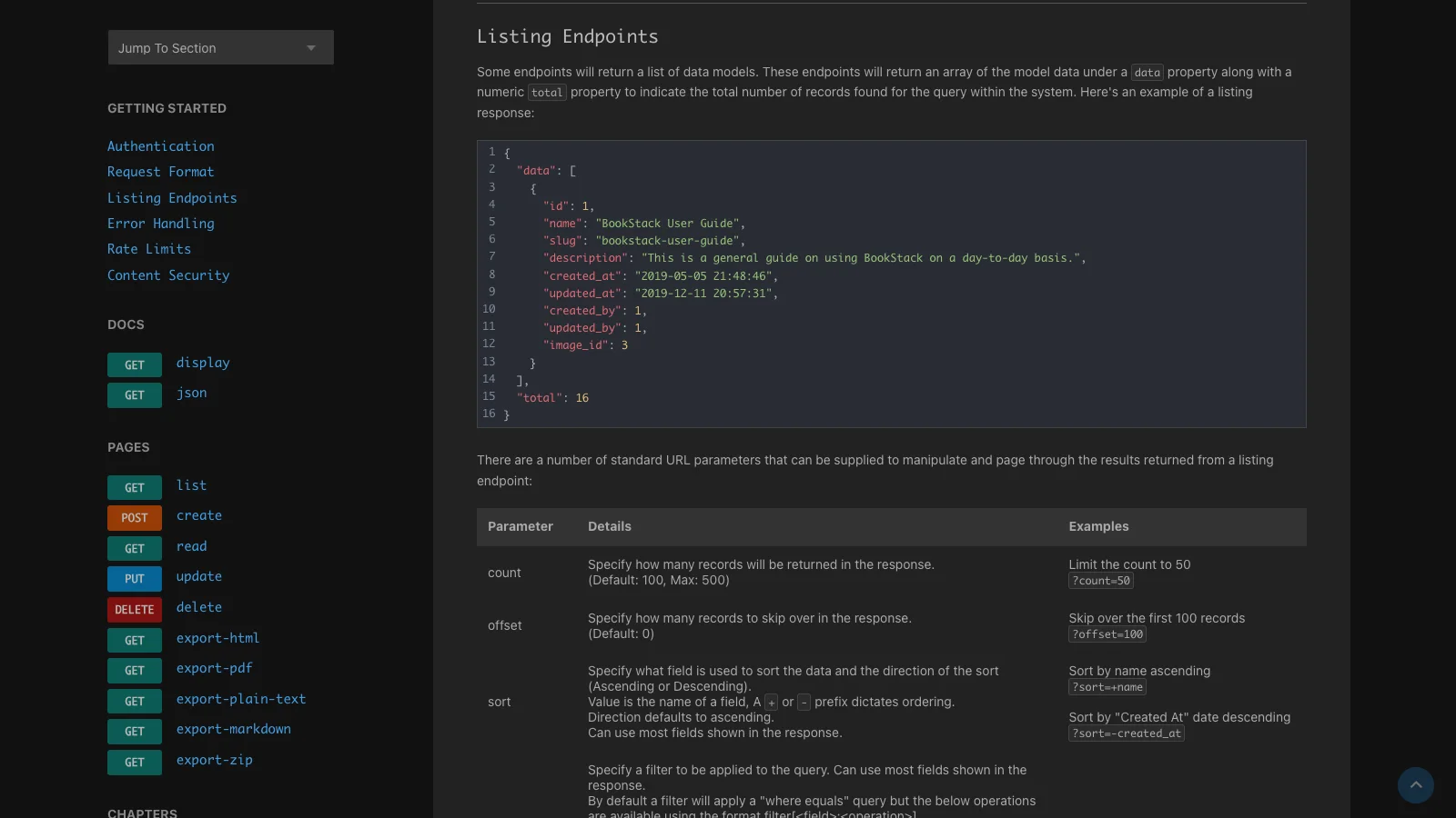 API Documentation Listing Guide (Dark)