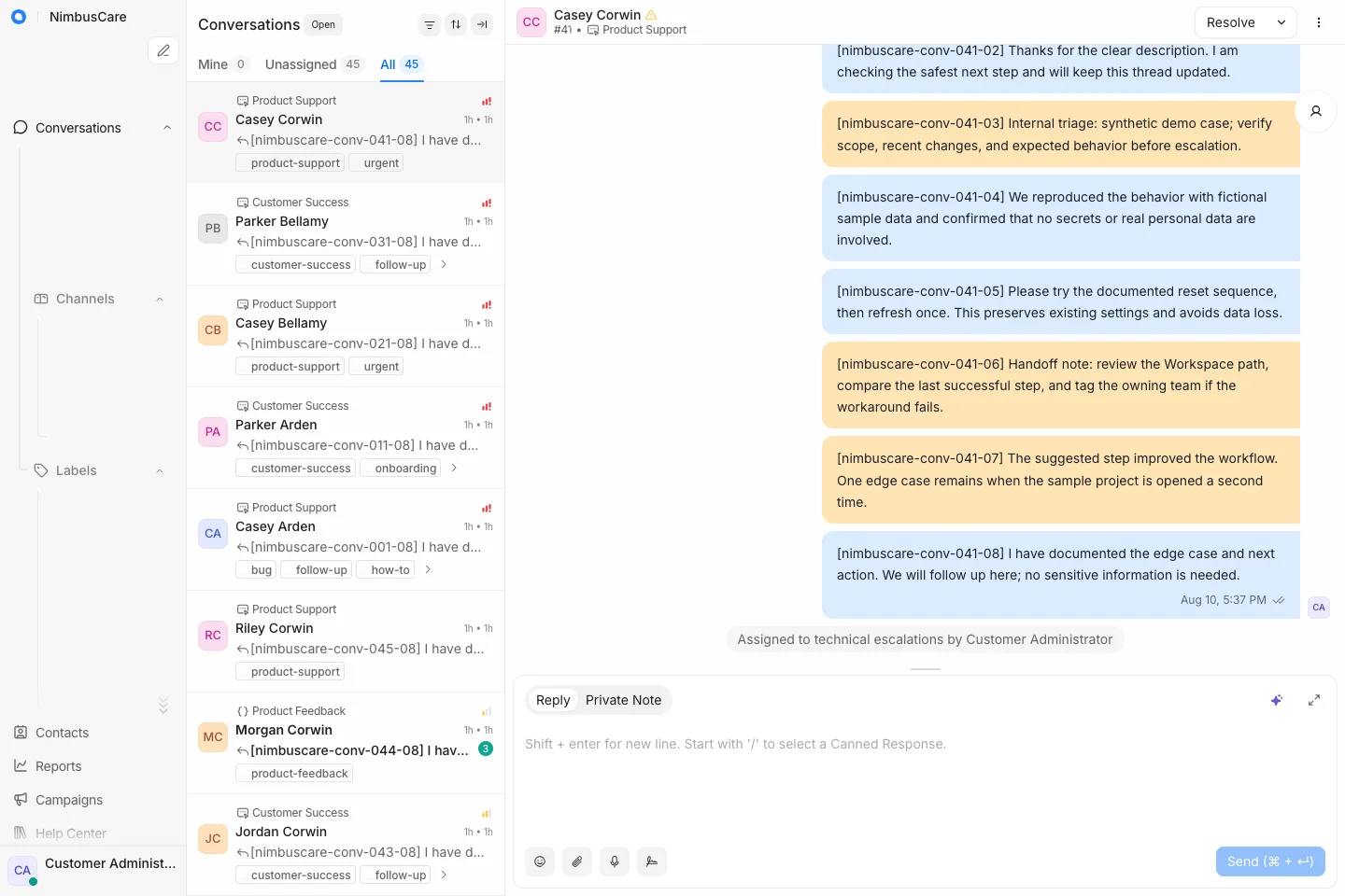 Conversation Detail Product Support - Desktop Light
