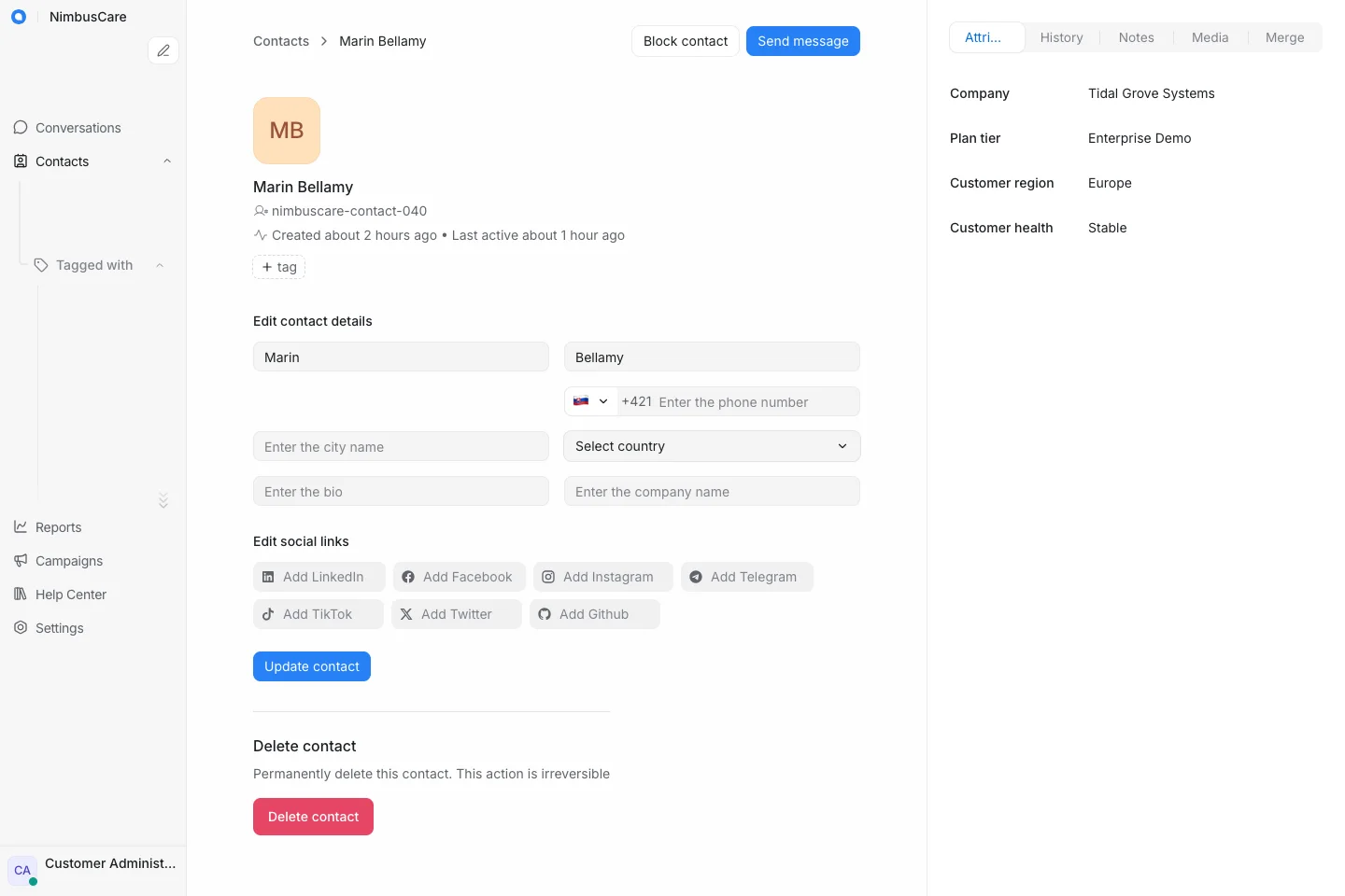 Contact Profile History - Desktop Light