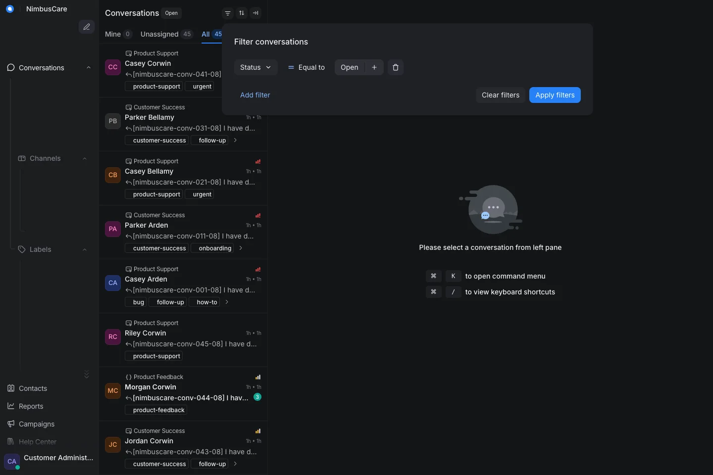 Conversations Urgent Priority - Desktop Dark