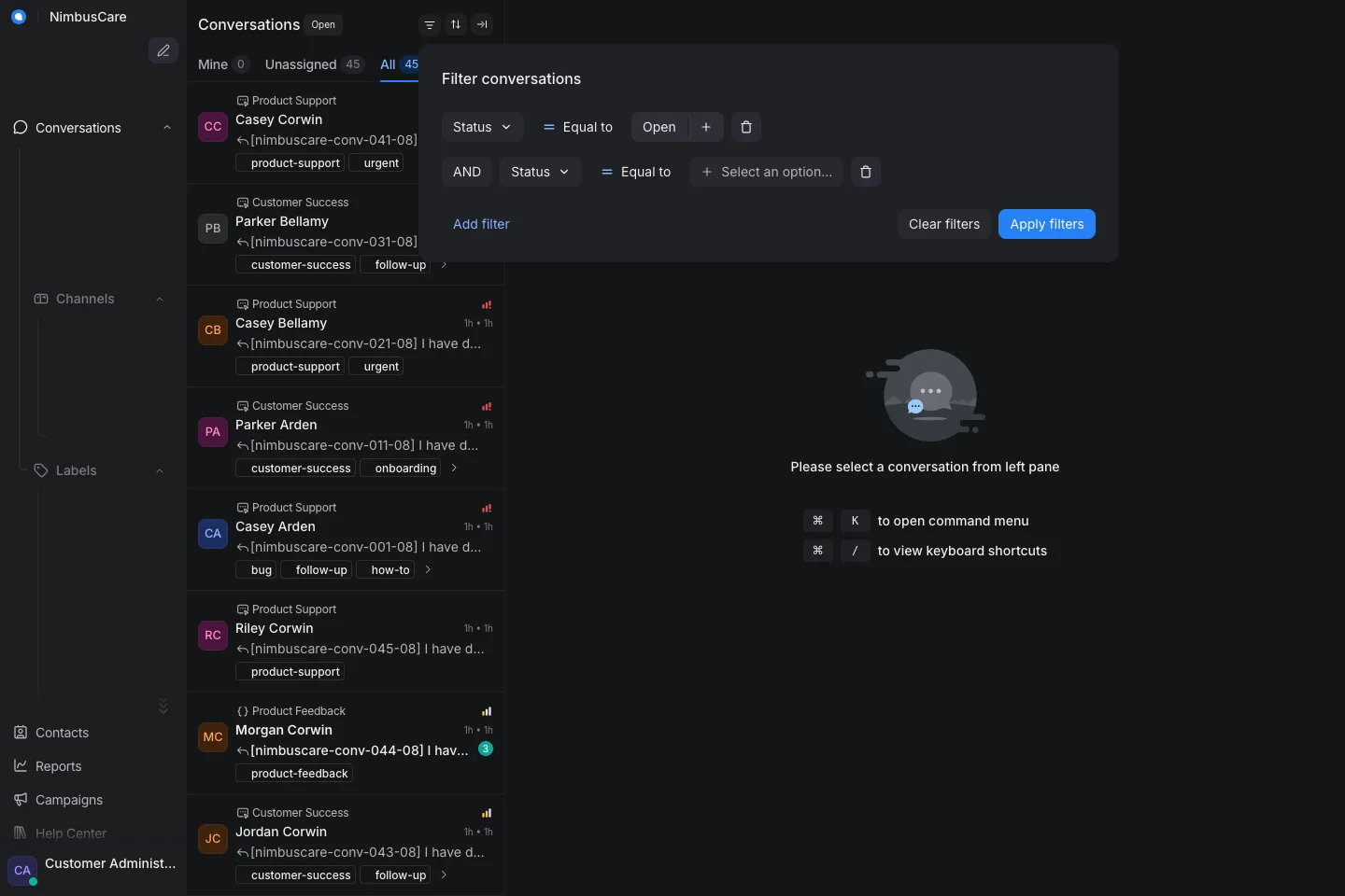Conversations Pending - Desktop Dark