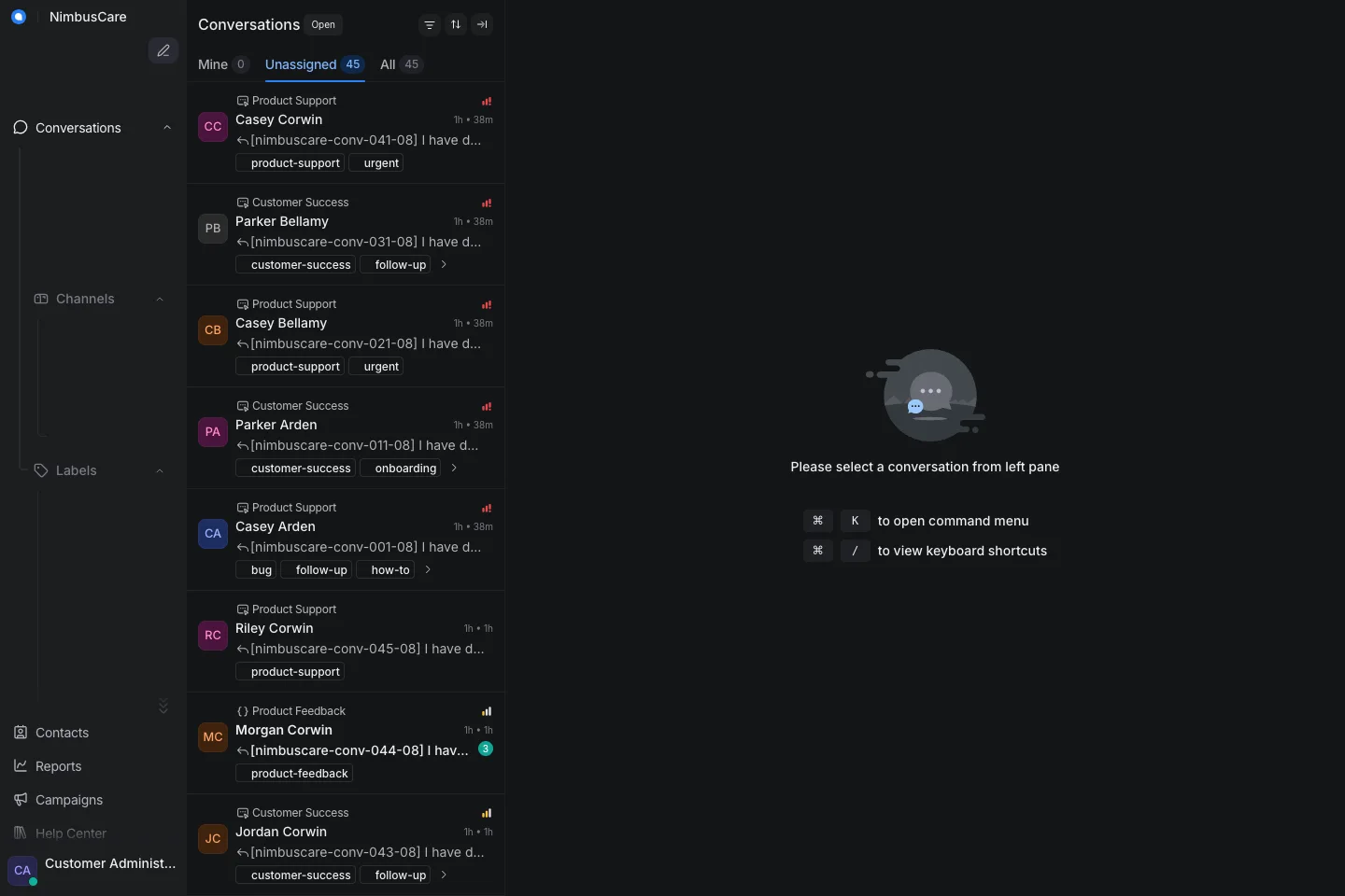 Conversations Unassigned - Desktop Dark