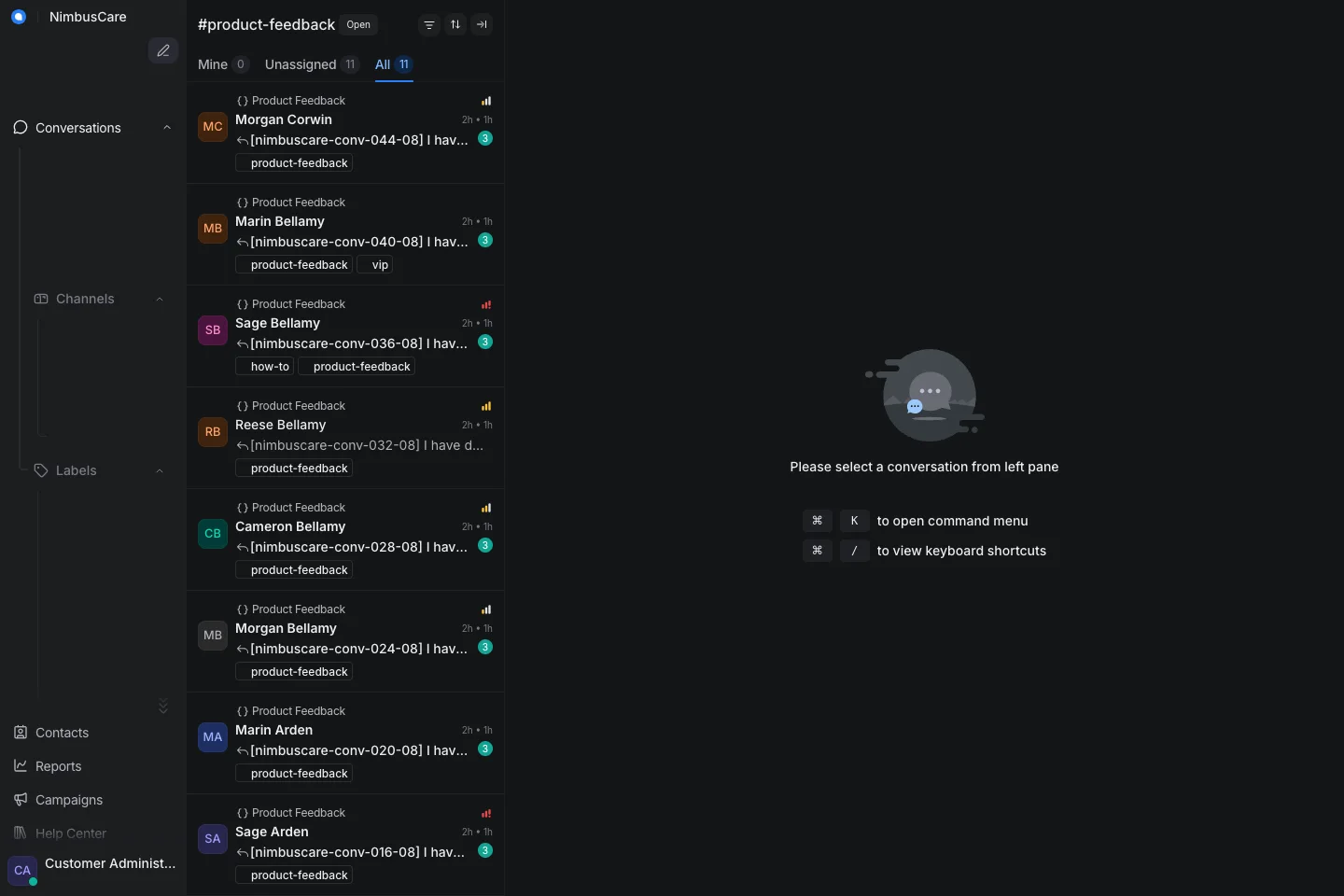 Label Product Feedback - Desktop Dark