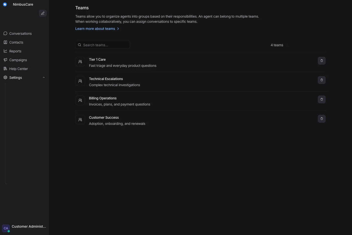 Settings Teams - Desktop Dark