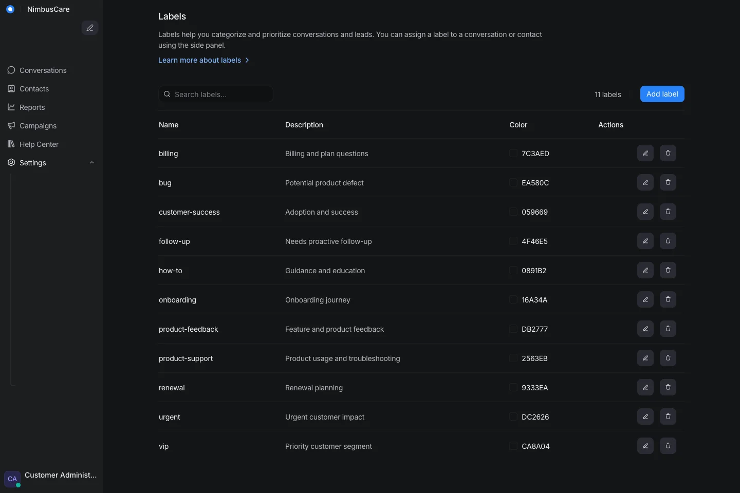 Settings Labels - Desktop Dark