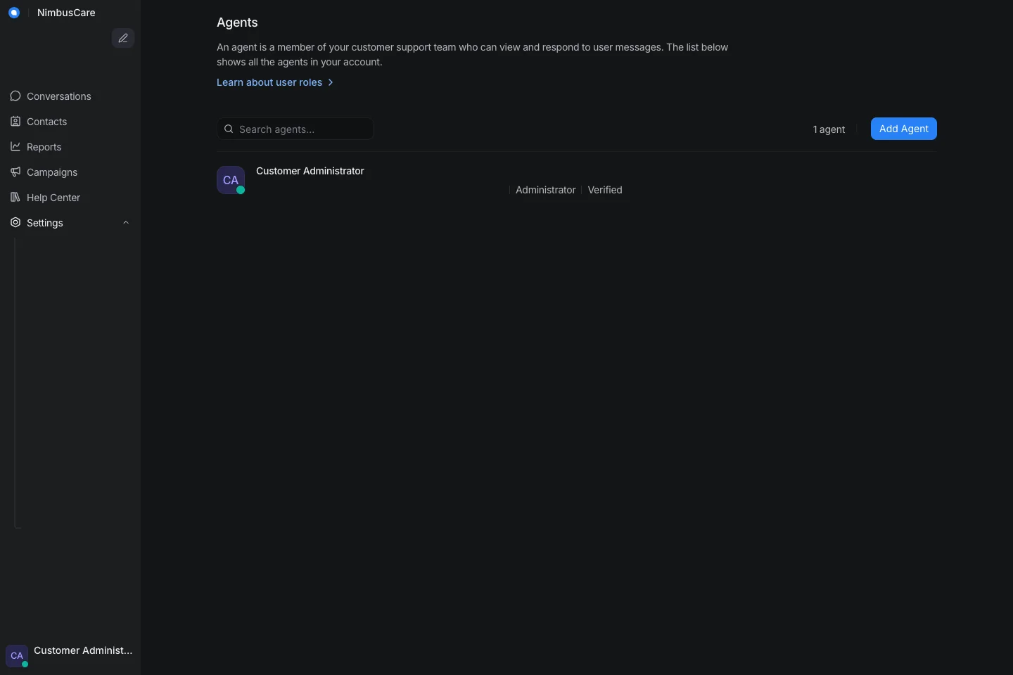Settings Agents - Desktop Dark