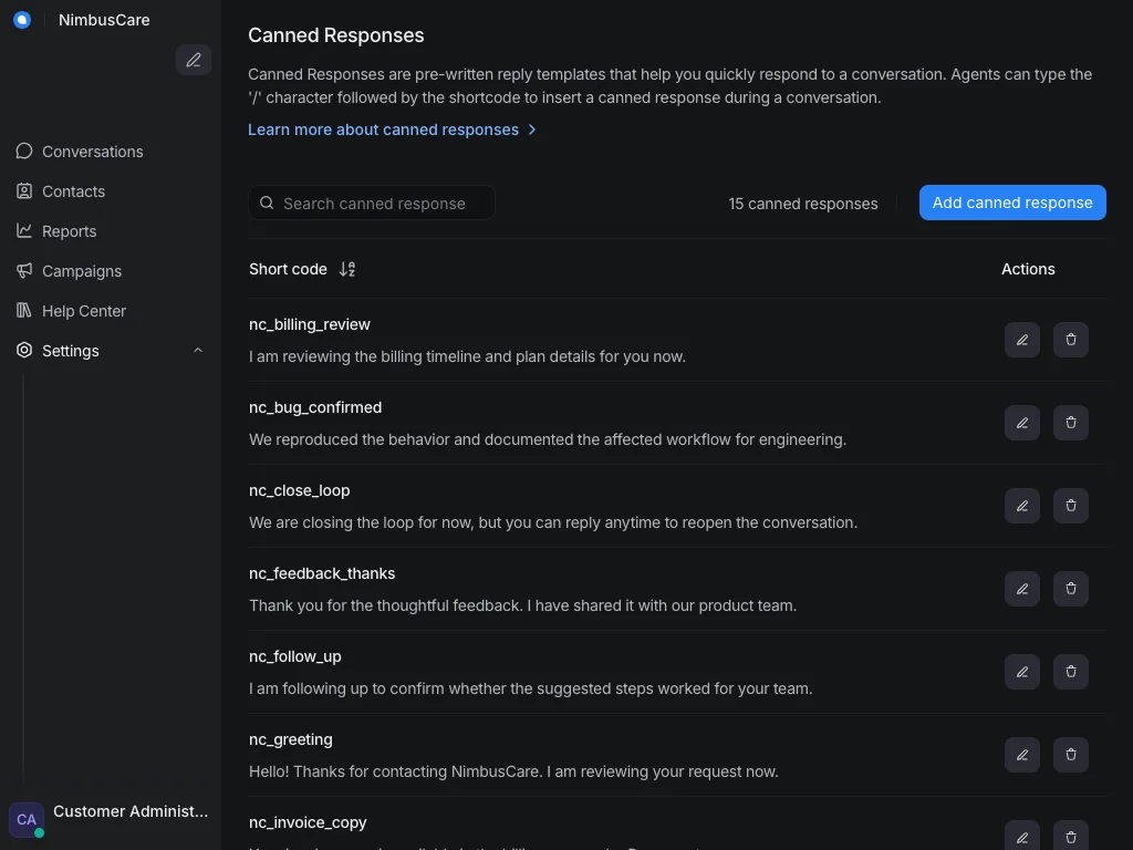 Canned Responses - Tablet Dark
