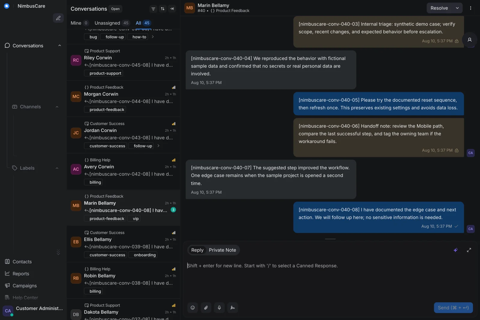 Conversation History - Retina Dark